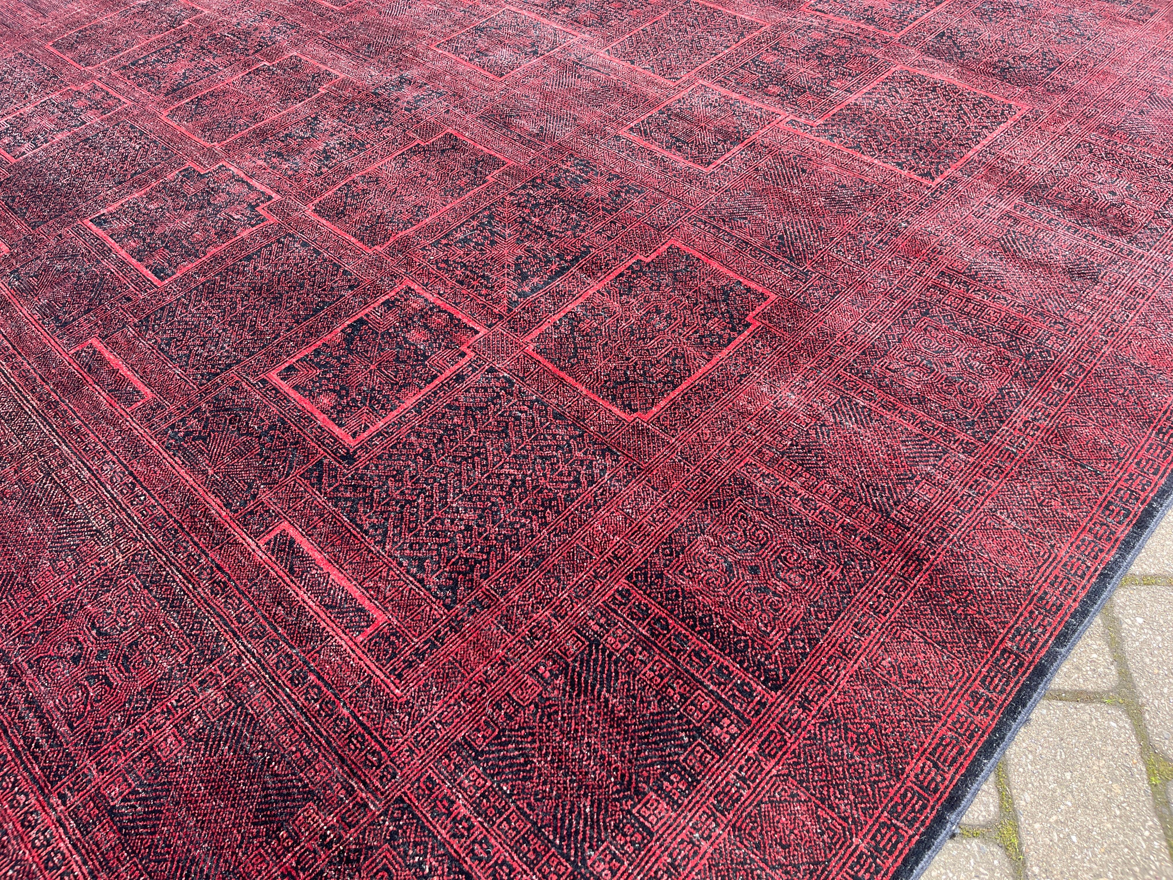 Contemporary Burgundy Indian Design Rug For Sale