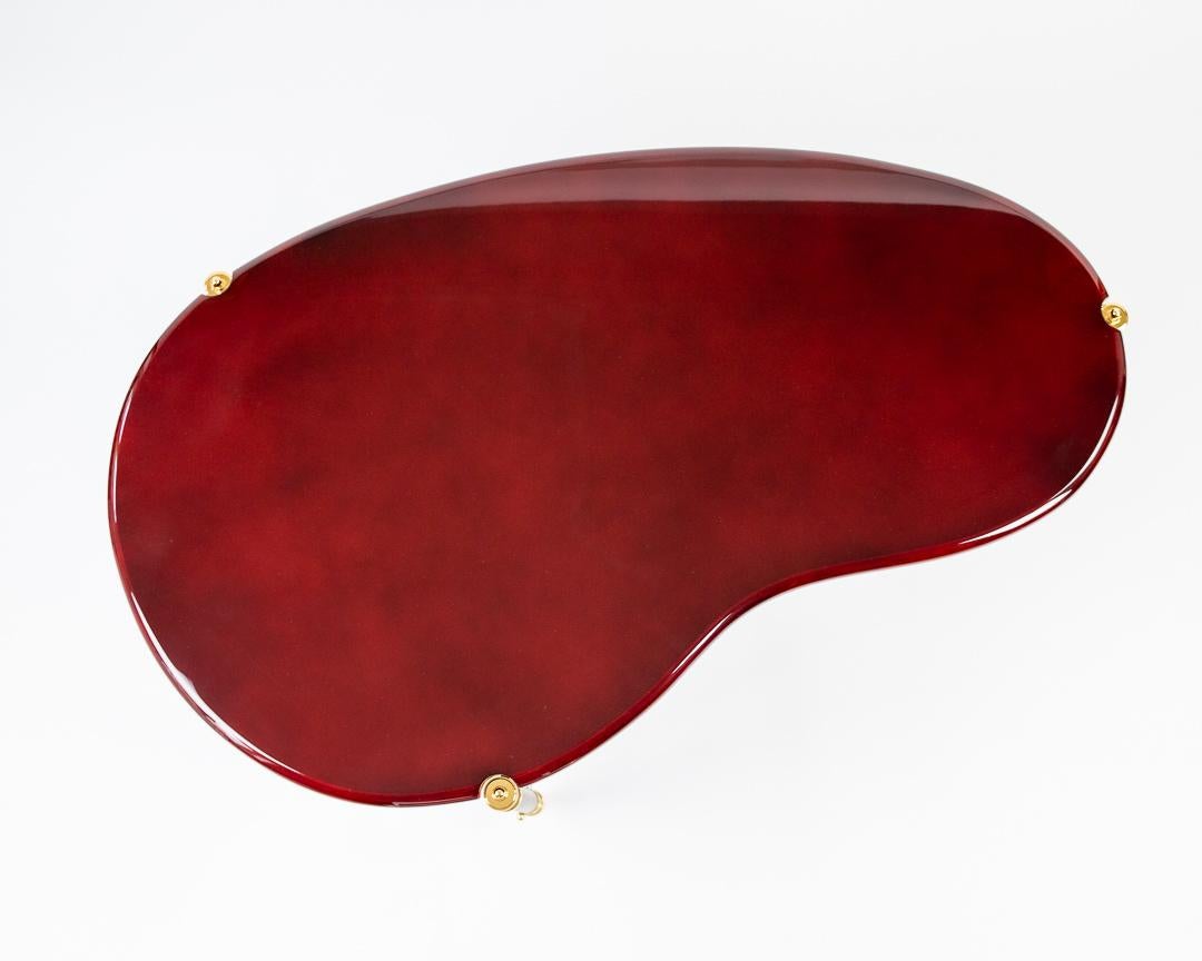 Hand-Crafted burgundy lacquered coffee table For Sale