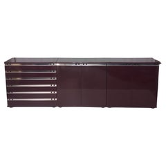 Burgundy Lacquered Wood Chest of Drawers, 70s