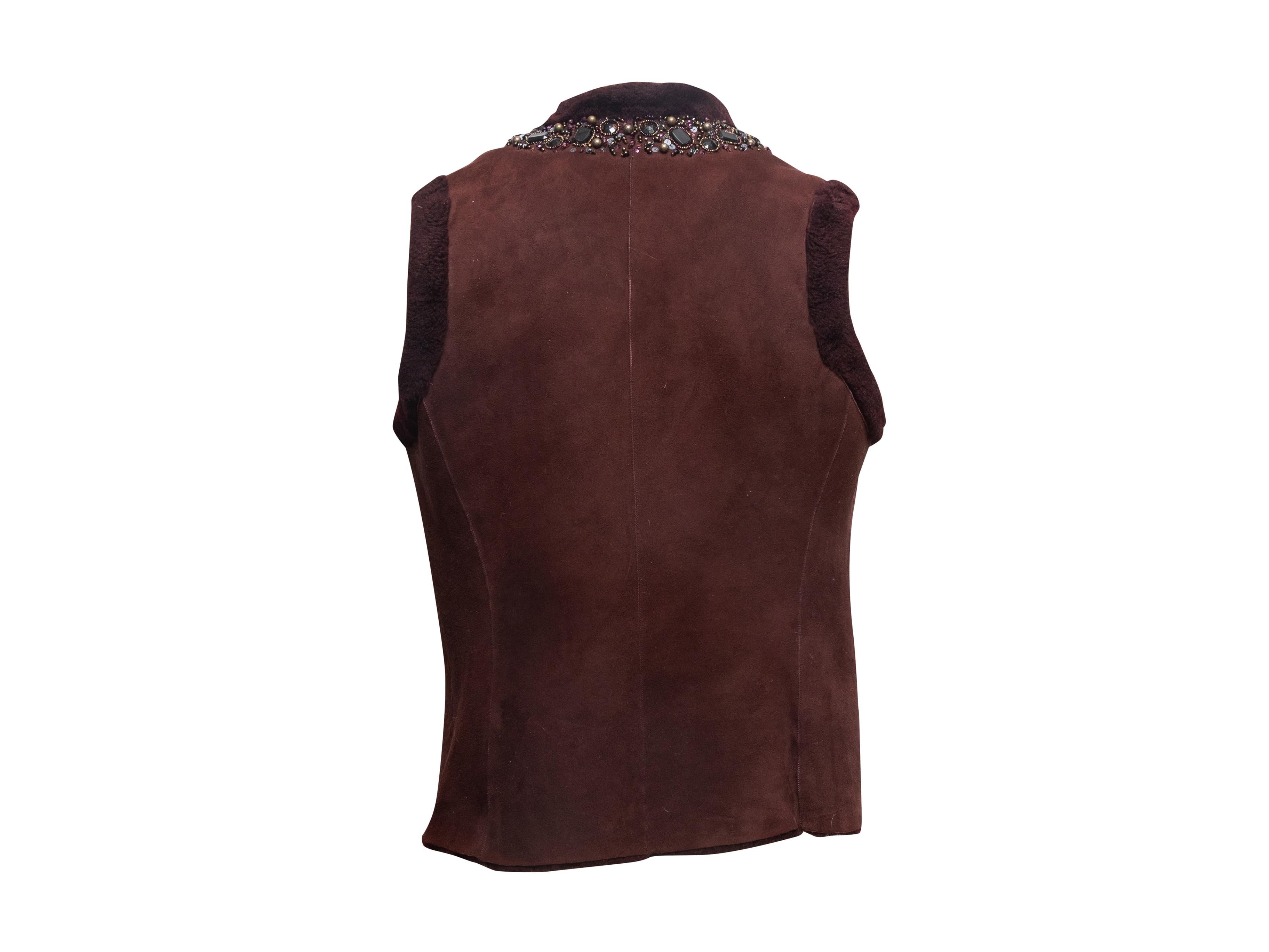 Noir Burgundy Lafayette 148 Embellish Open Front Shearling Vest Size US S en vente