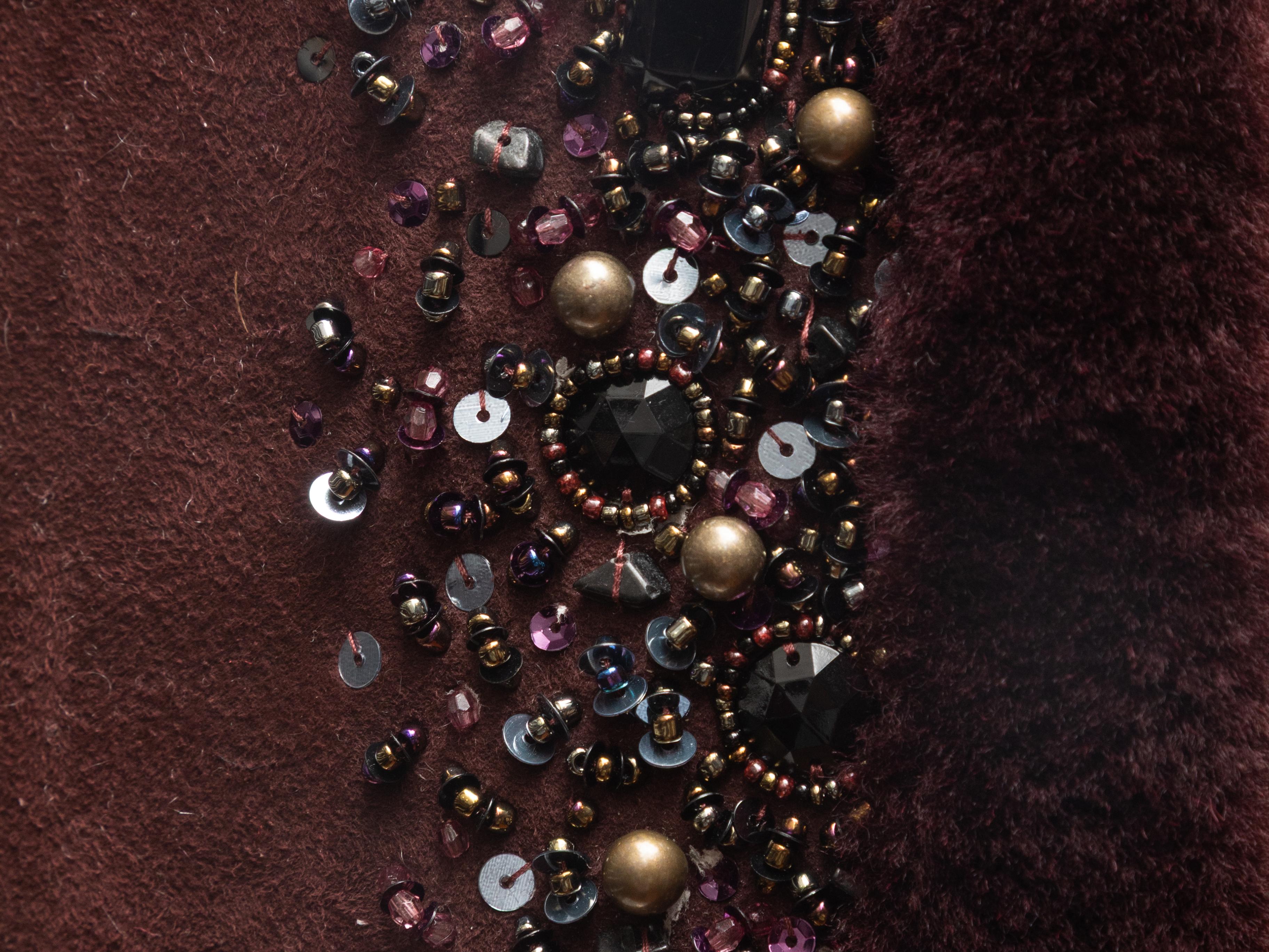 Burgundy Lafayette 148 Embellish Open Front Shearling Vest Size US S Pour femmes en vente