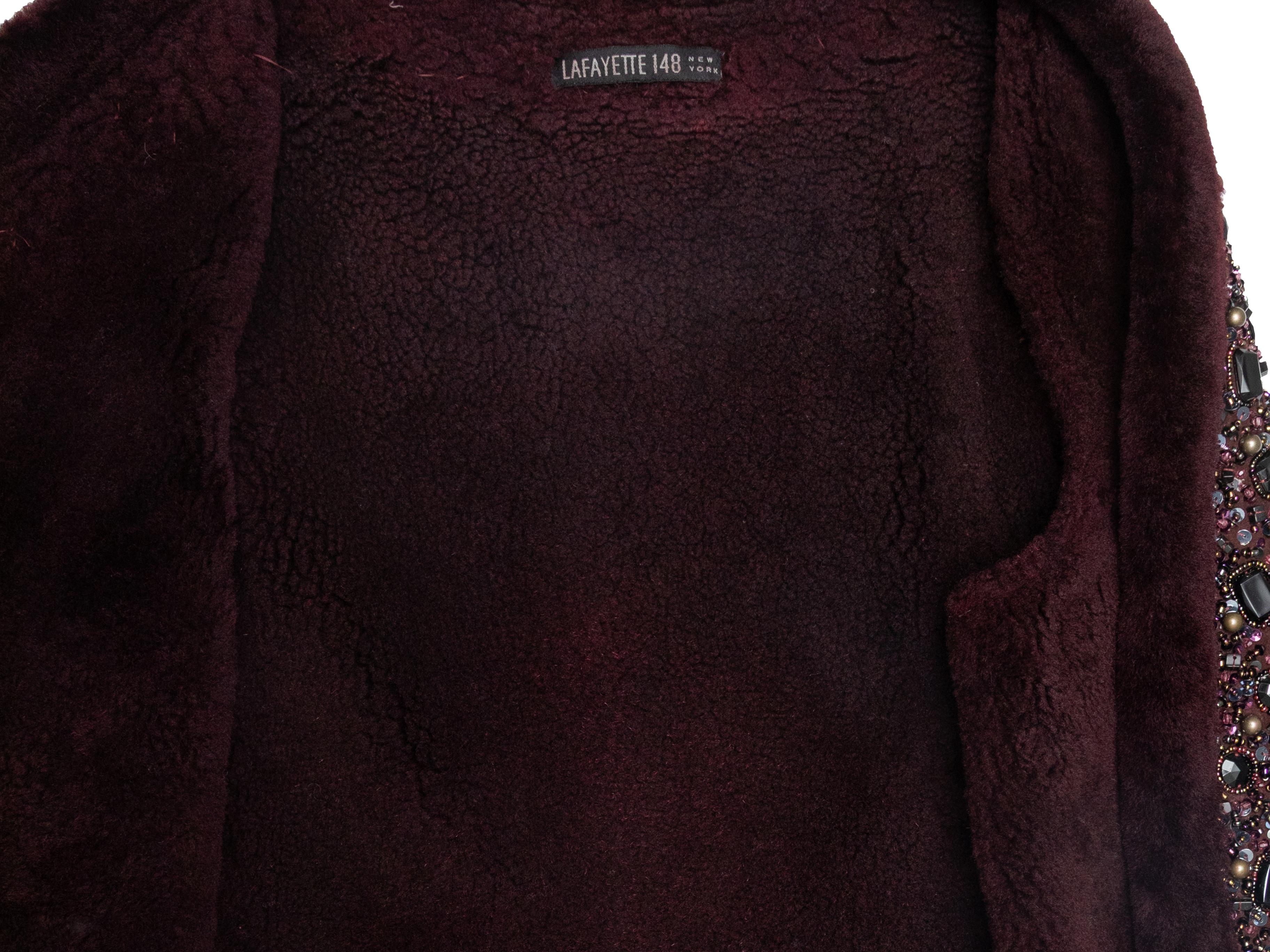 Burgundy Lafayette 148 Embellish Open Front Shearling Vest Size US S en vente 1