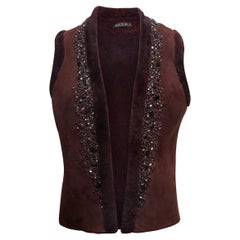 Chaleco de borgoña Lafayette 148 Embellished Open Front Shearling Talla US S