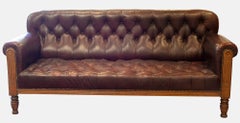 Burgundy Leather and Oak Mid Victorian Sofa