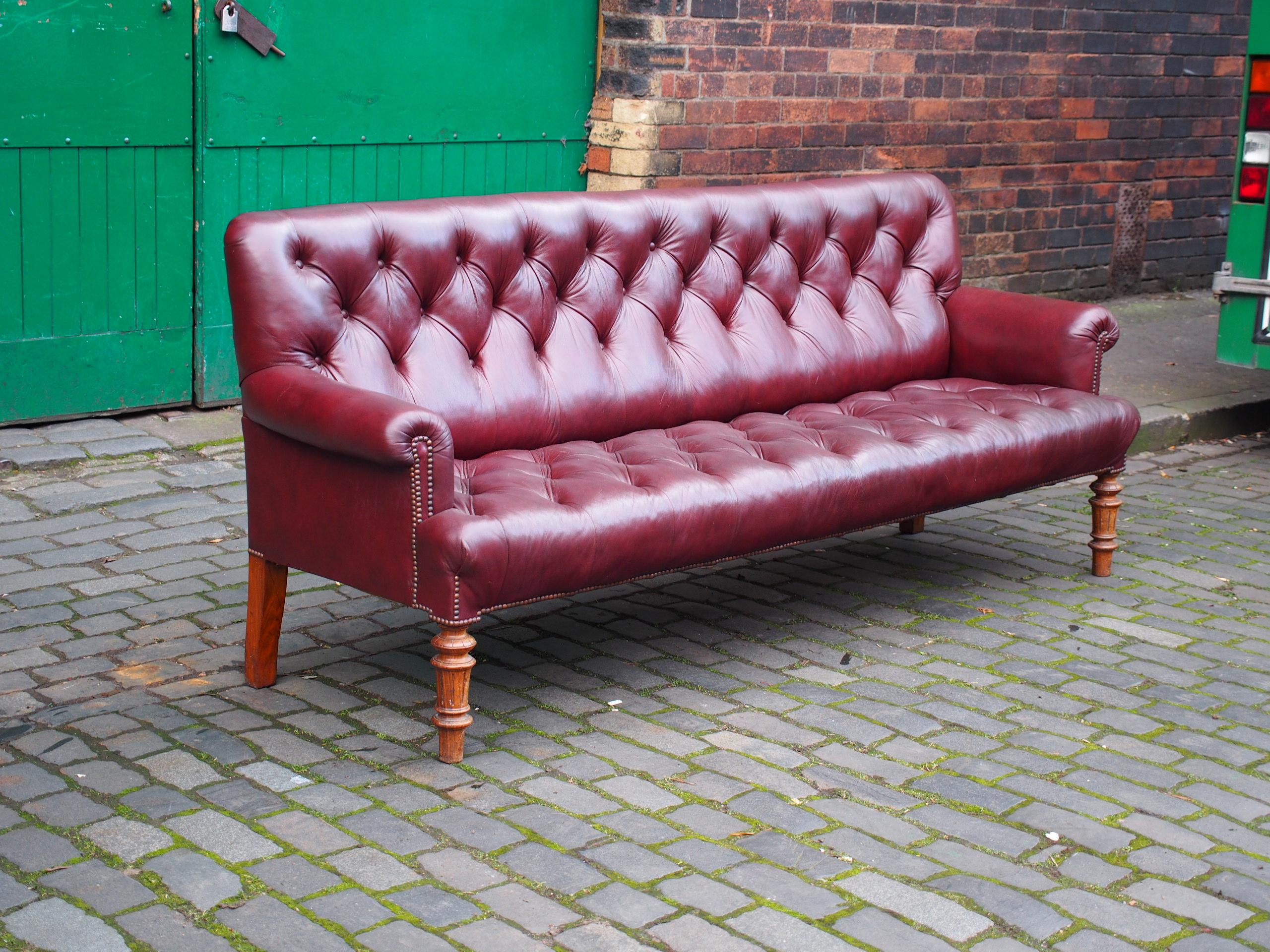 Burgundy Leather and Walnut Sofa By Gillows at 1stDibs