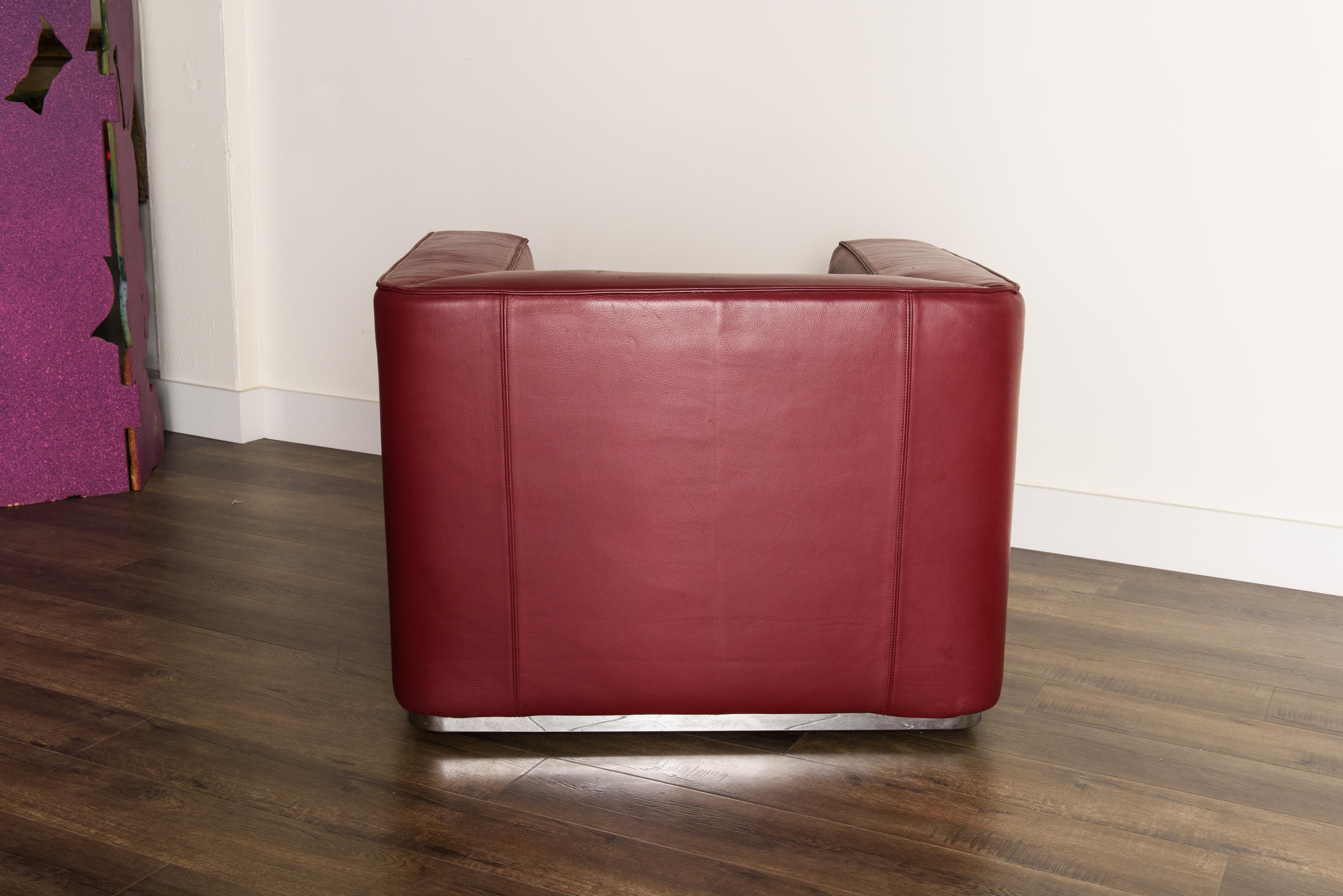 Burgundy Leather 'Blox' Club Chairs by Jehs + Laub for Cassina, 2002, Signed 1