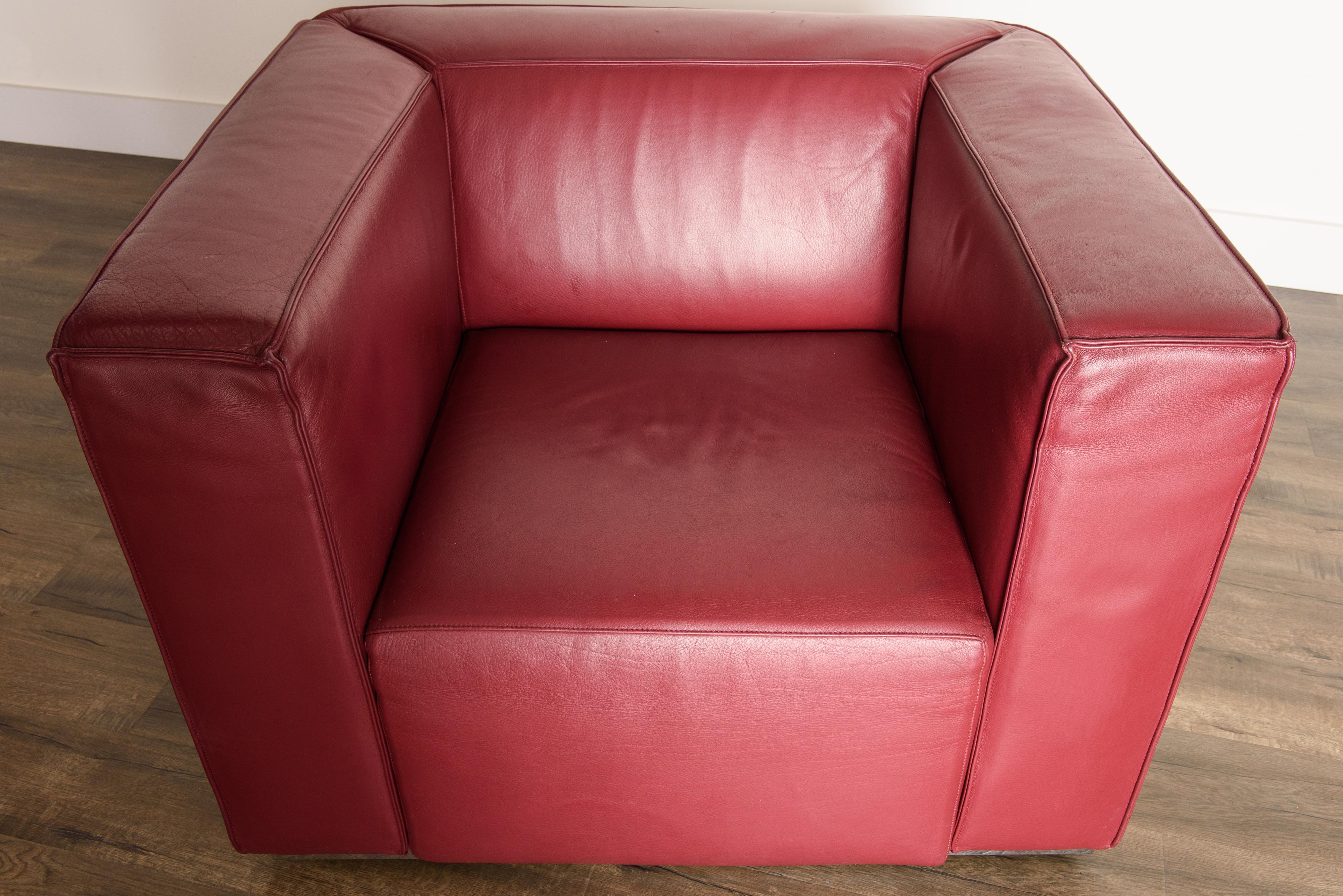 Burgundy Leather 'Blox' Club Chairs by Jehs + Laub for Cassina, 2002, Signed 6