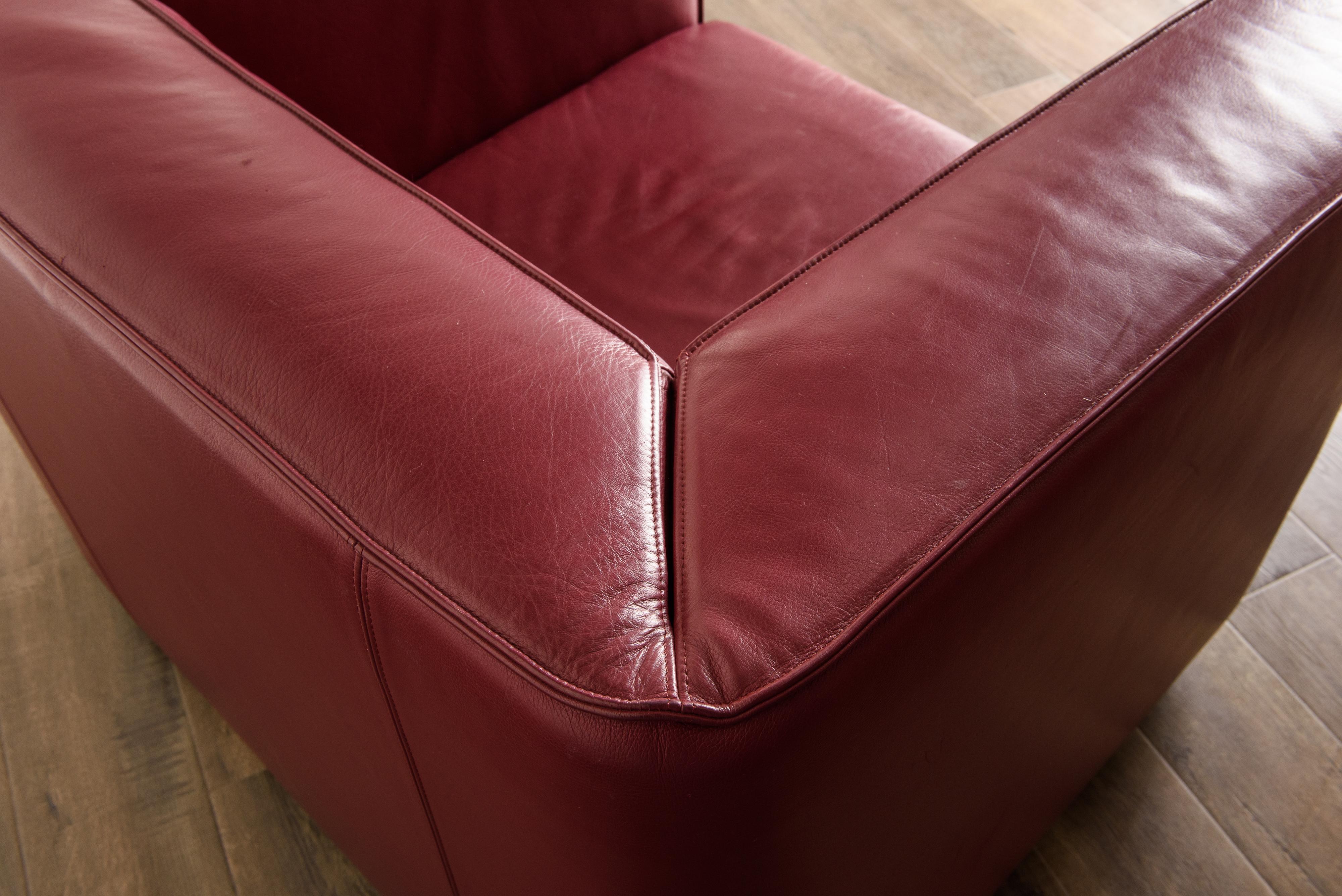 Burgundy Leather 'Blox' Club Chairs by Jehs + Laub for Cassina, 2002, Signed 7