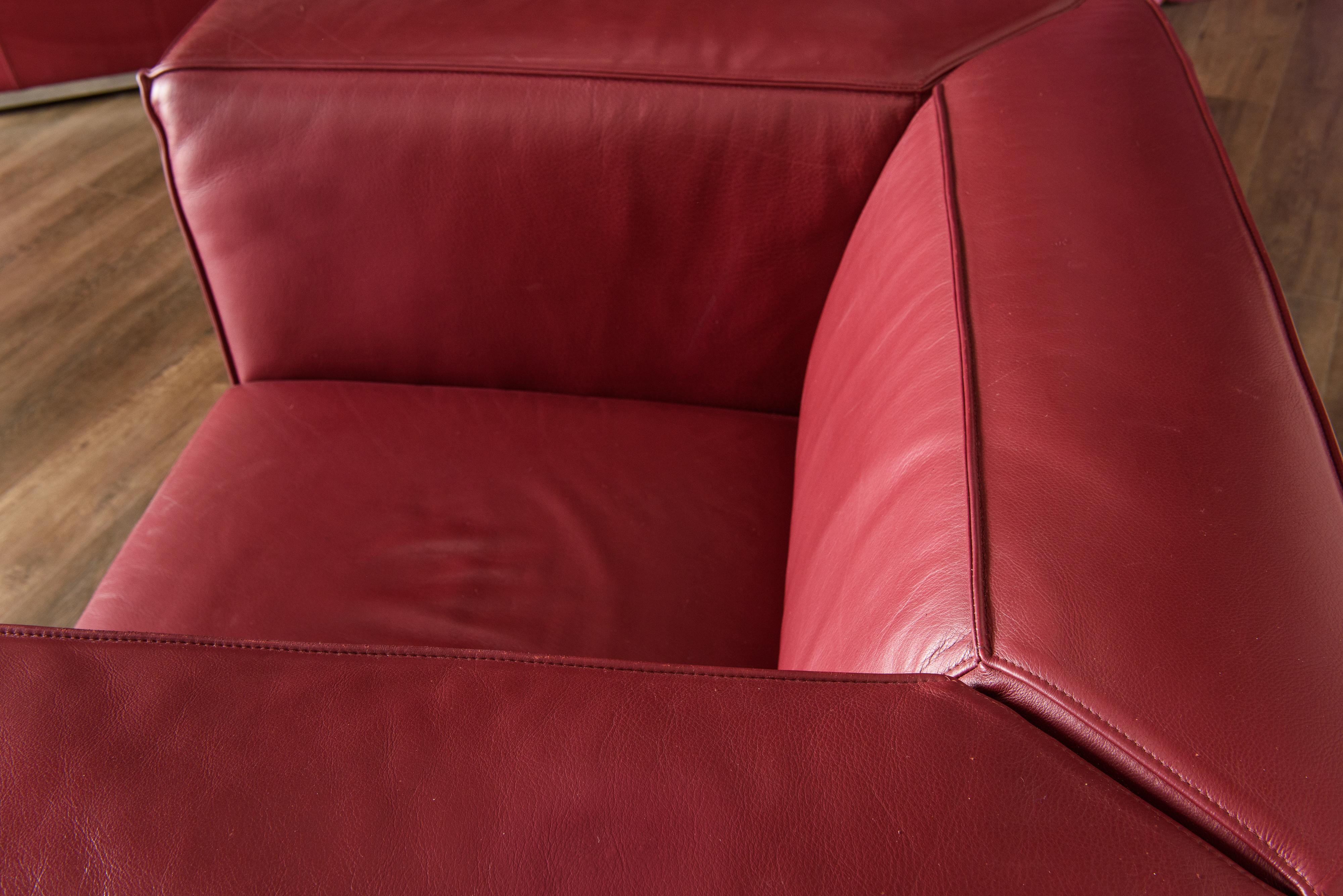 Burgundy Leather 'Blox' Club Chairs by Jehs + Laub for Cassina, 2002, Signed 9
