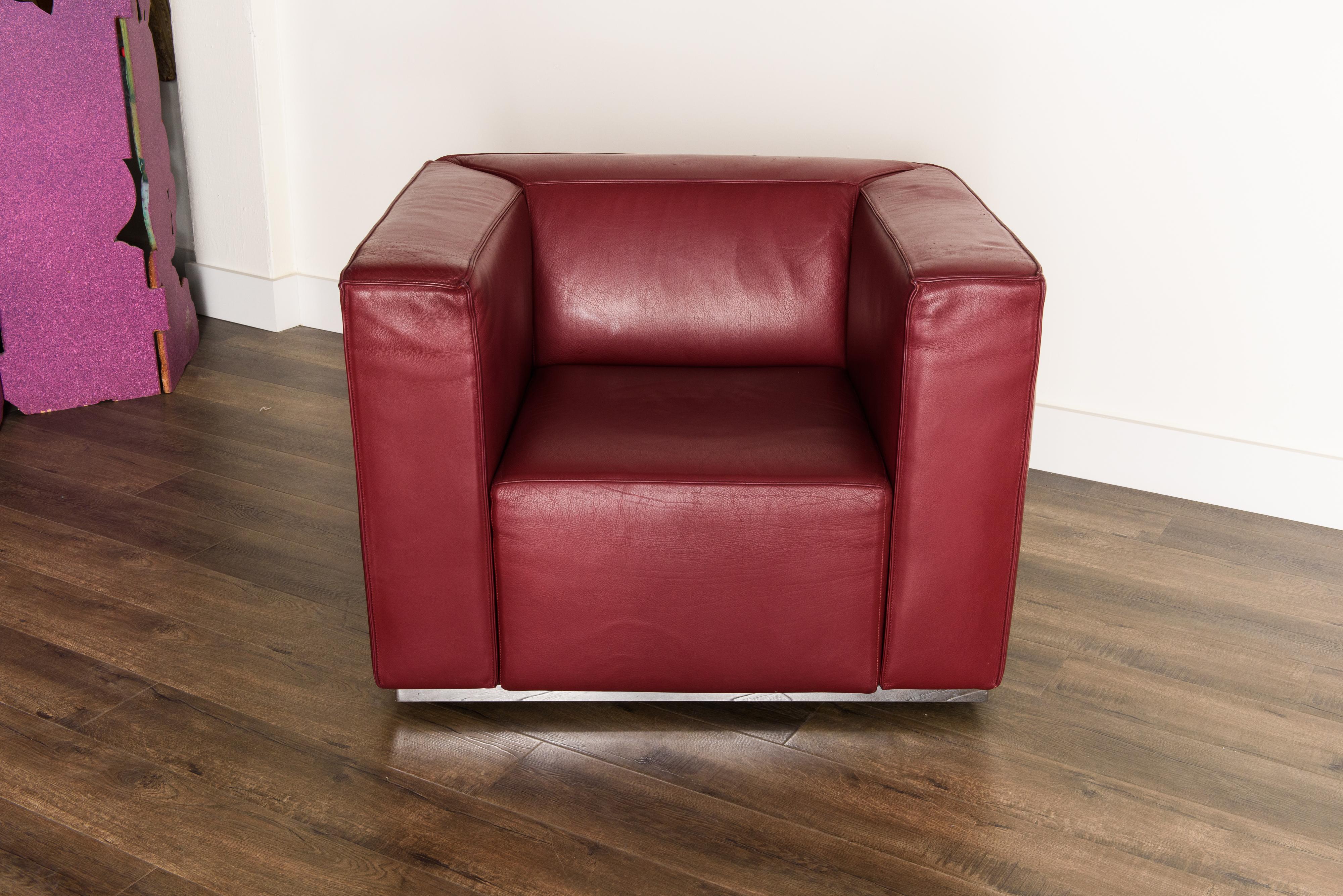 Modern Burgundy Leather 'Blox' Club Chairs by Jehs + Laub for Cassina, 2002, Signed