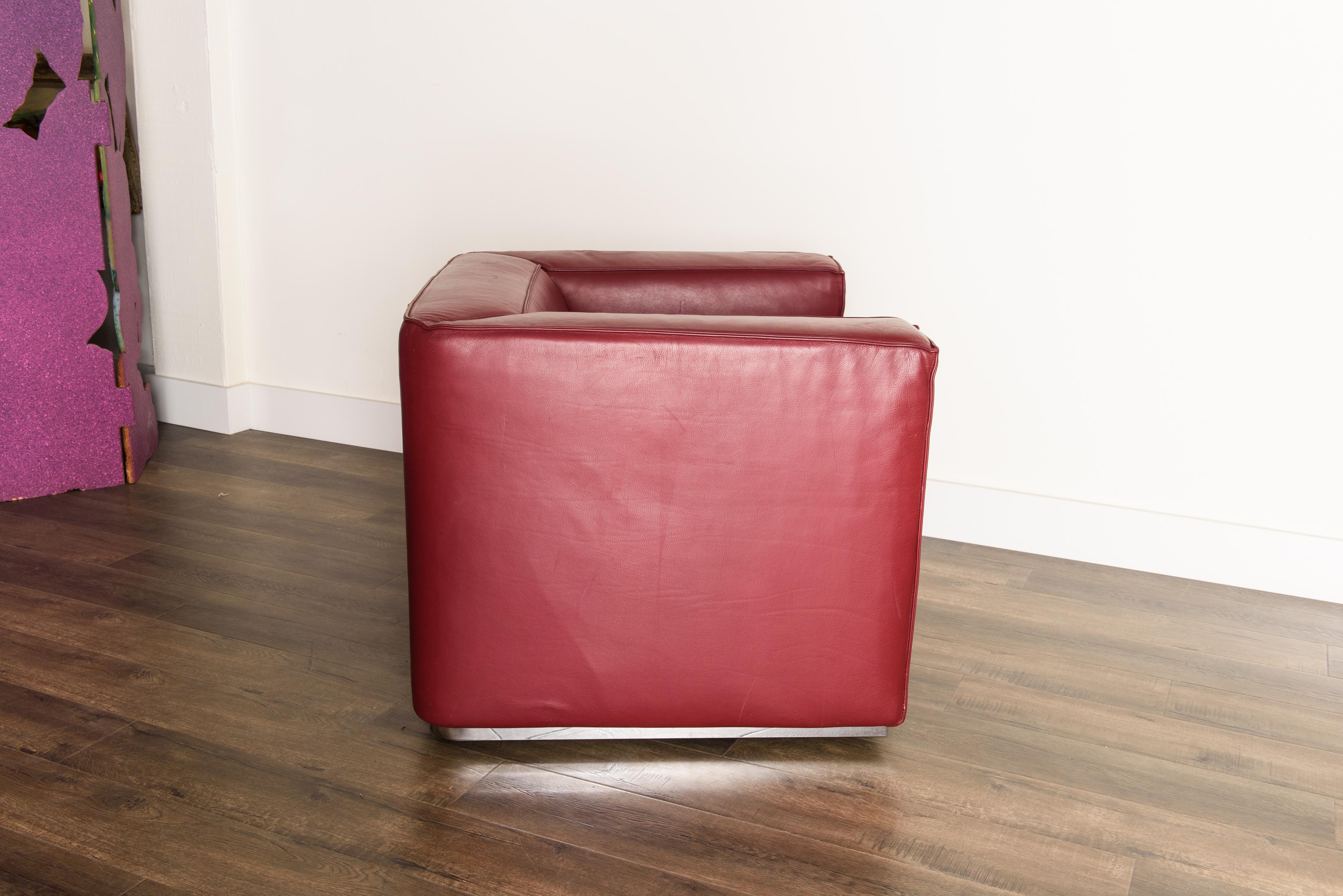 Burgundy Leather 'Blox' Club Chairs by Jehs + Laub for Cassina, 2002, Signed In Excellent Condition In Los Angeles, CA