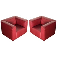 Burgundy Leather 'Blox' Club Chairs by Jehs + Laub for Cassina, 2002, Signed