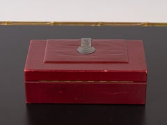 Burgundy Leather Box with Patinated Bronze Decor by Puiforçat - France 1950's