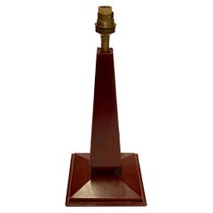 Burgundy Leather Desk Lamp, France, Midcentury