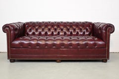 Burgundy Leather English Style Chesterfield Sofa