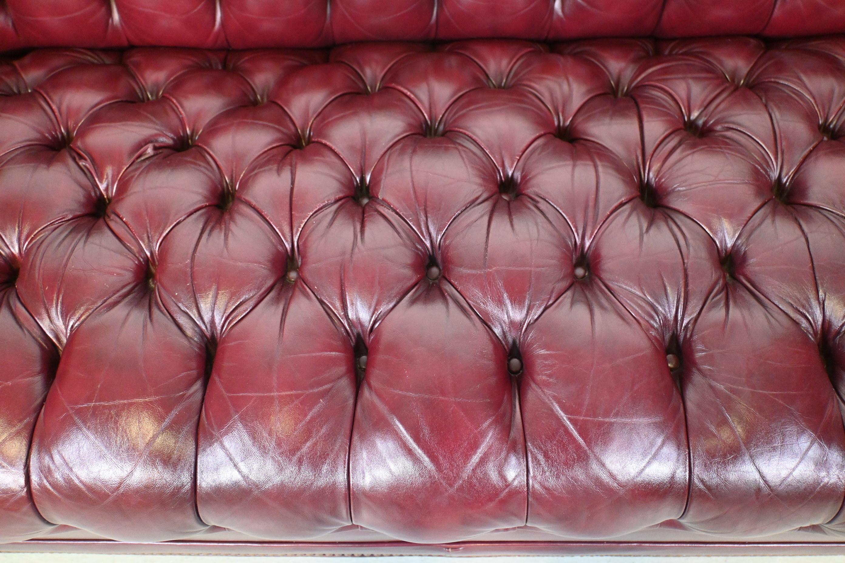 Late 20th Century Burgundy Leather English Style Chesterfield Sofa