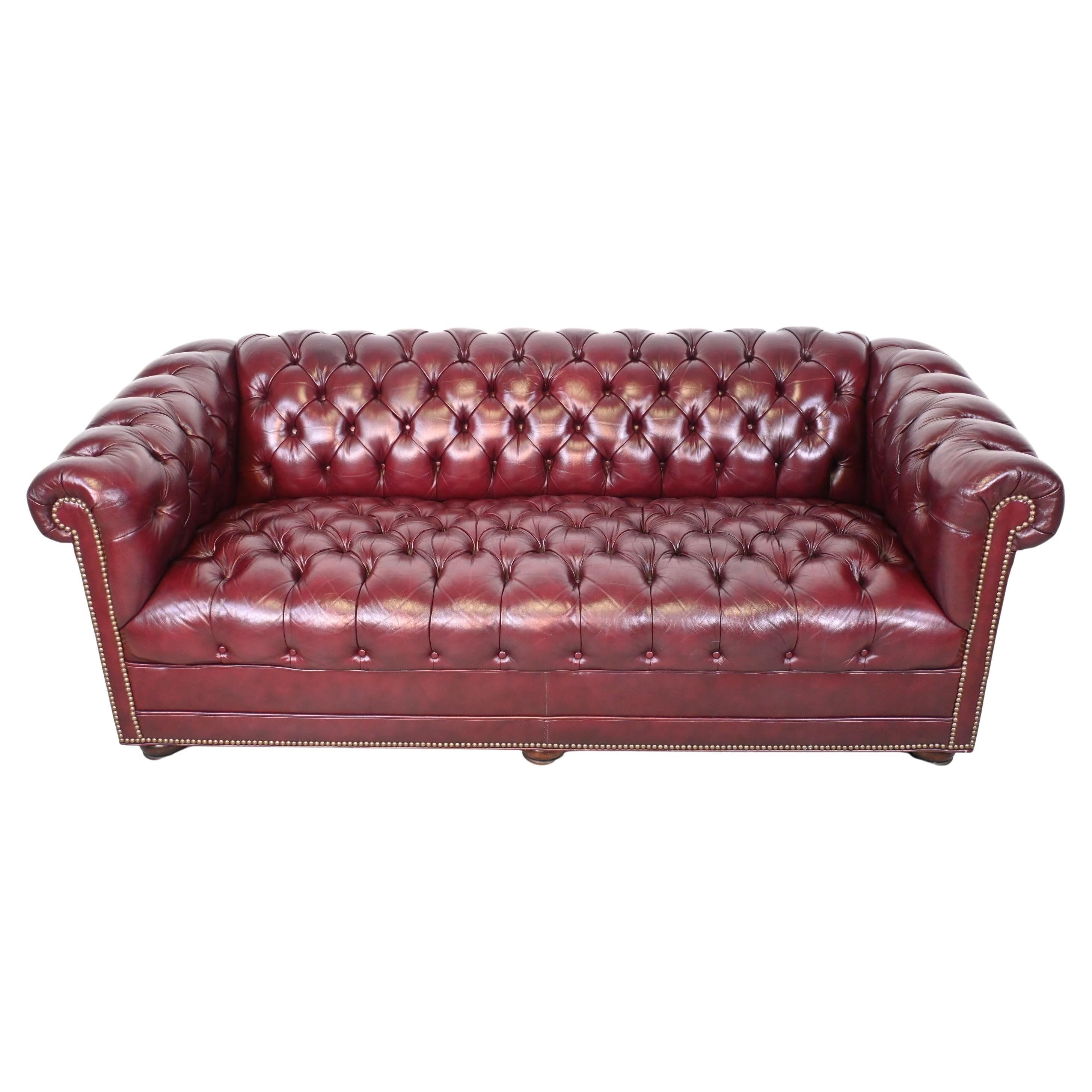 Burgundy Leather English Style Chesterfield Sofa