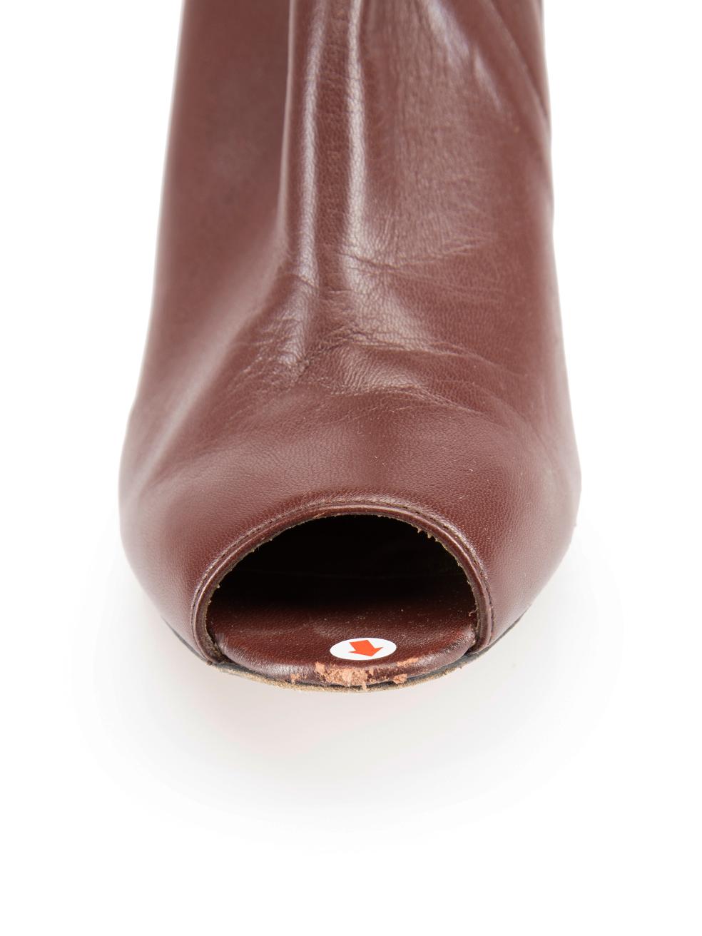 Burgundy Leather Peep Toe Heels Size US 8.5 For Sale 2