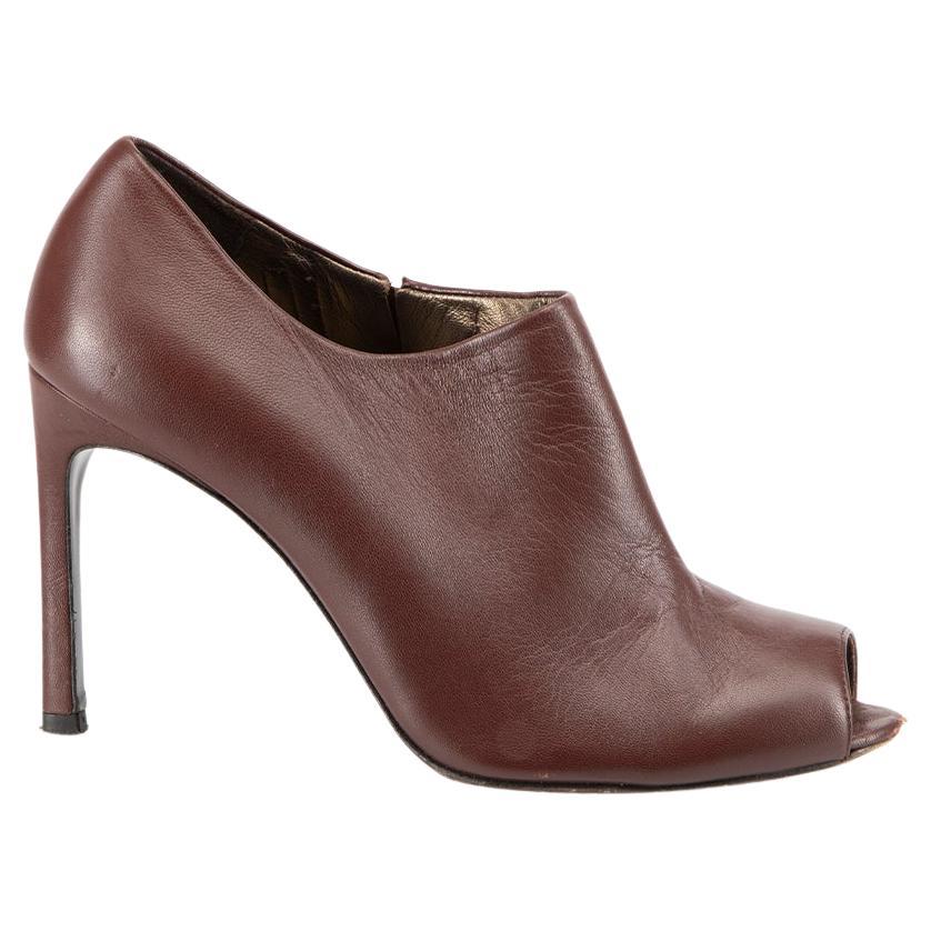 Burgundy Leather Peep Toe Heels Size US 8.5 For Sale