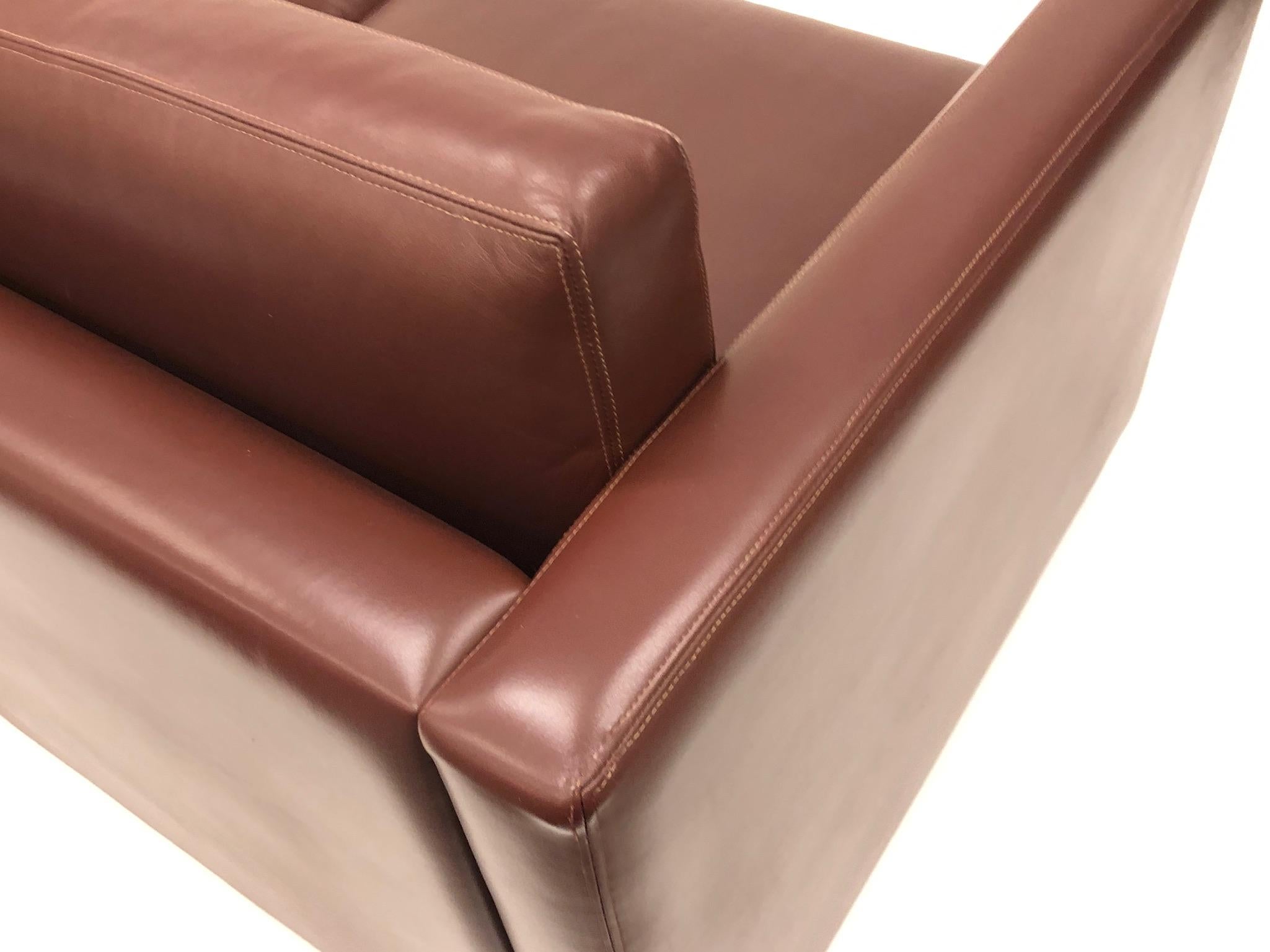 Burgundy Leather Sofa by Charles Pfister for Knoll 1