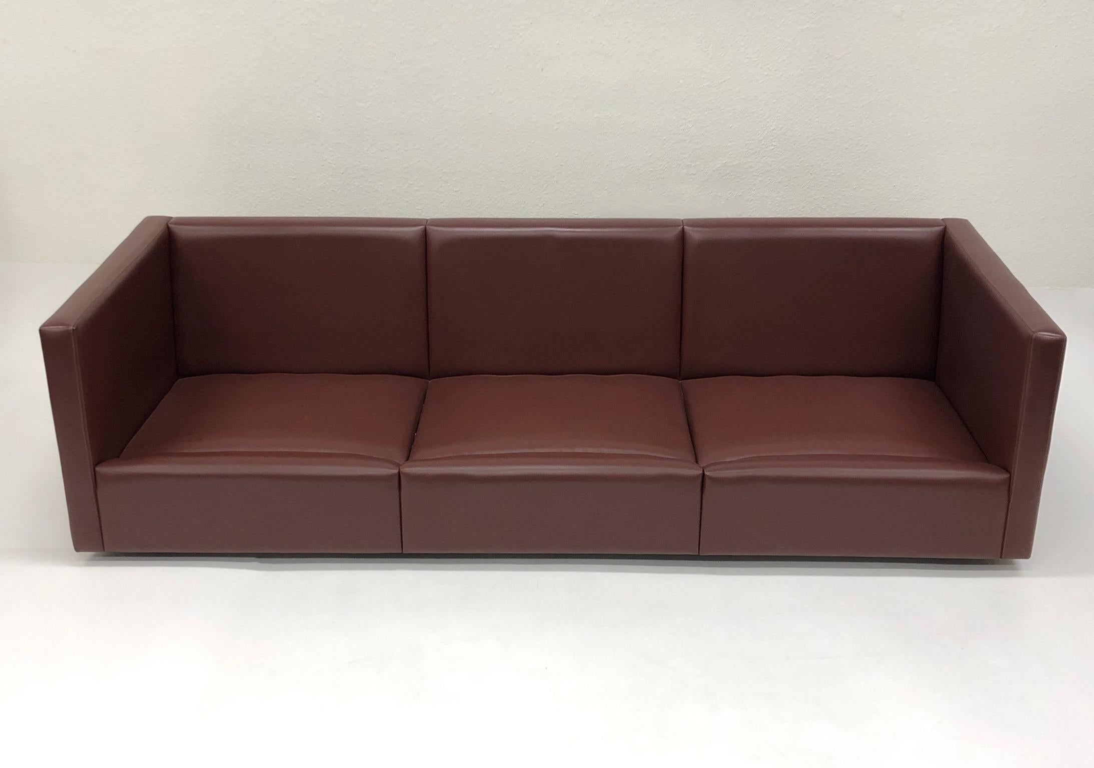Burgundy Leather Sofa by Charles Pfister for Knoll 2