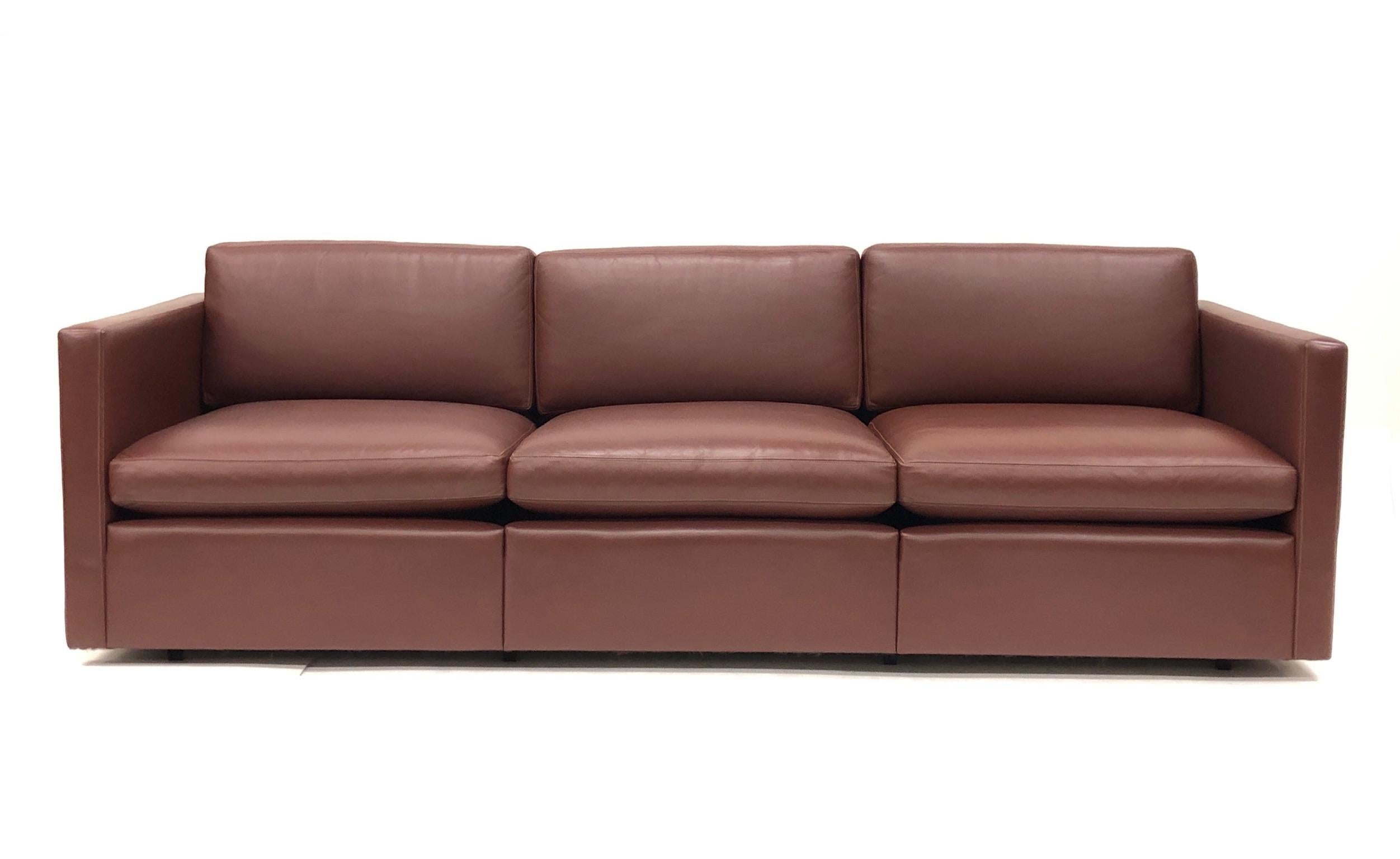 Burgundy Leather Sofa by Charles Pfister for Knoll 4