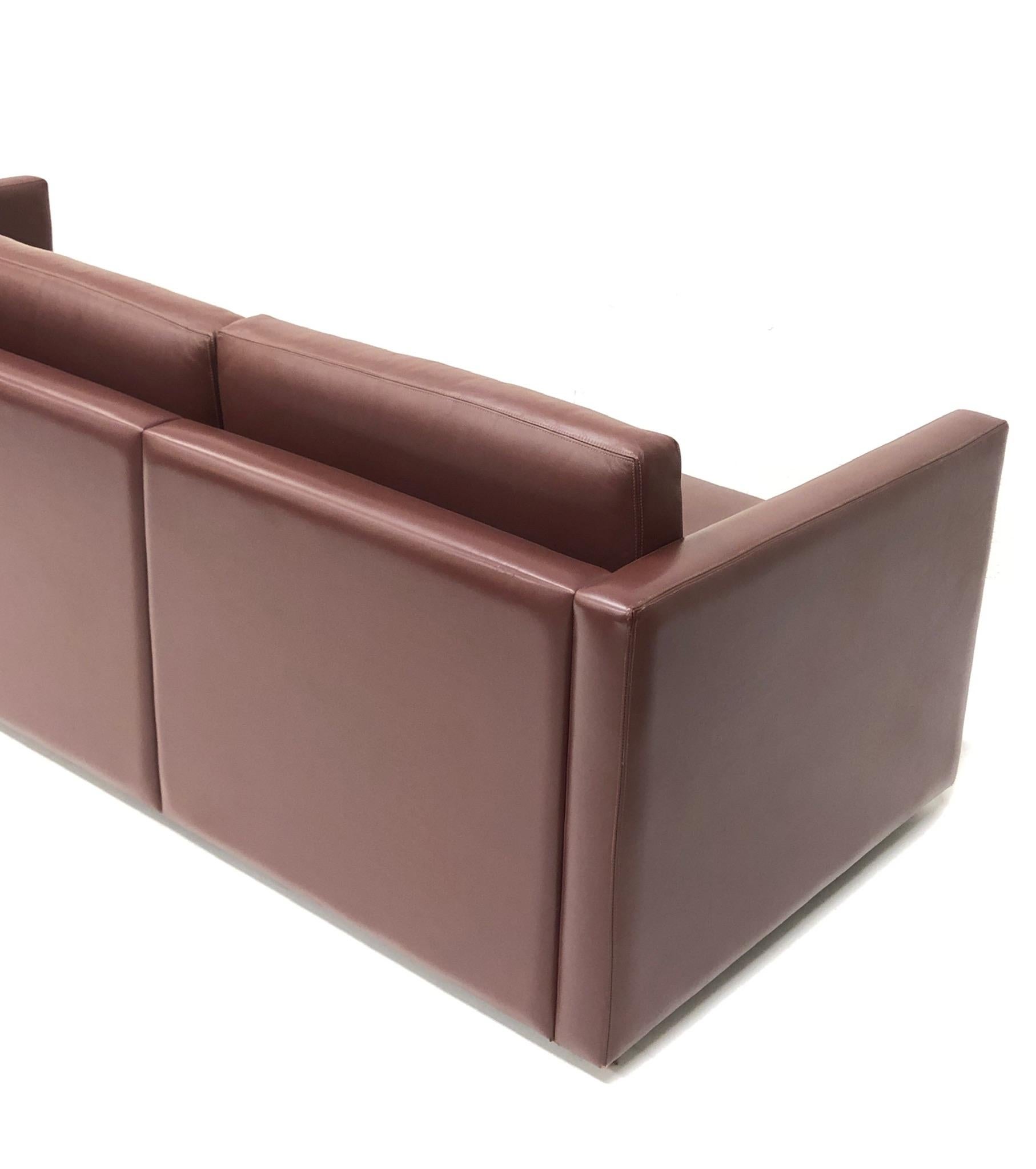 Modern Burgundy Leather Sofa by Charles Pfister for Knoll