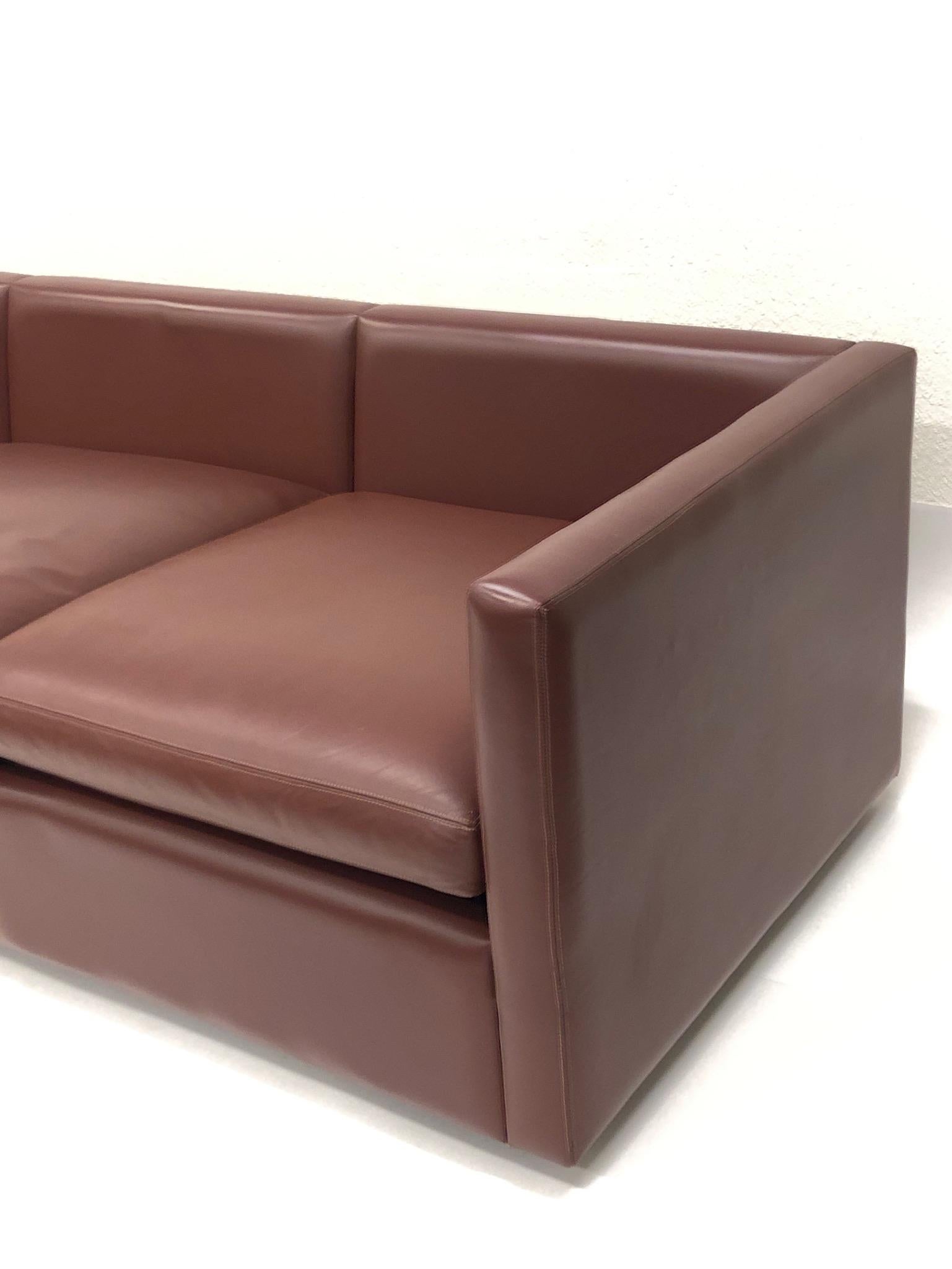 Late 20th Century Burgundy Leather Sofa by Charles Pfister for Knoll