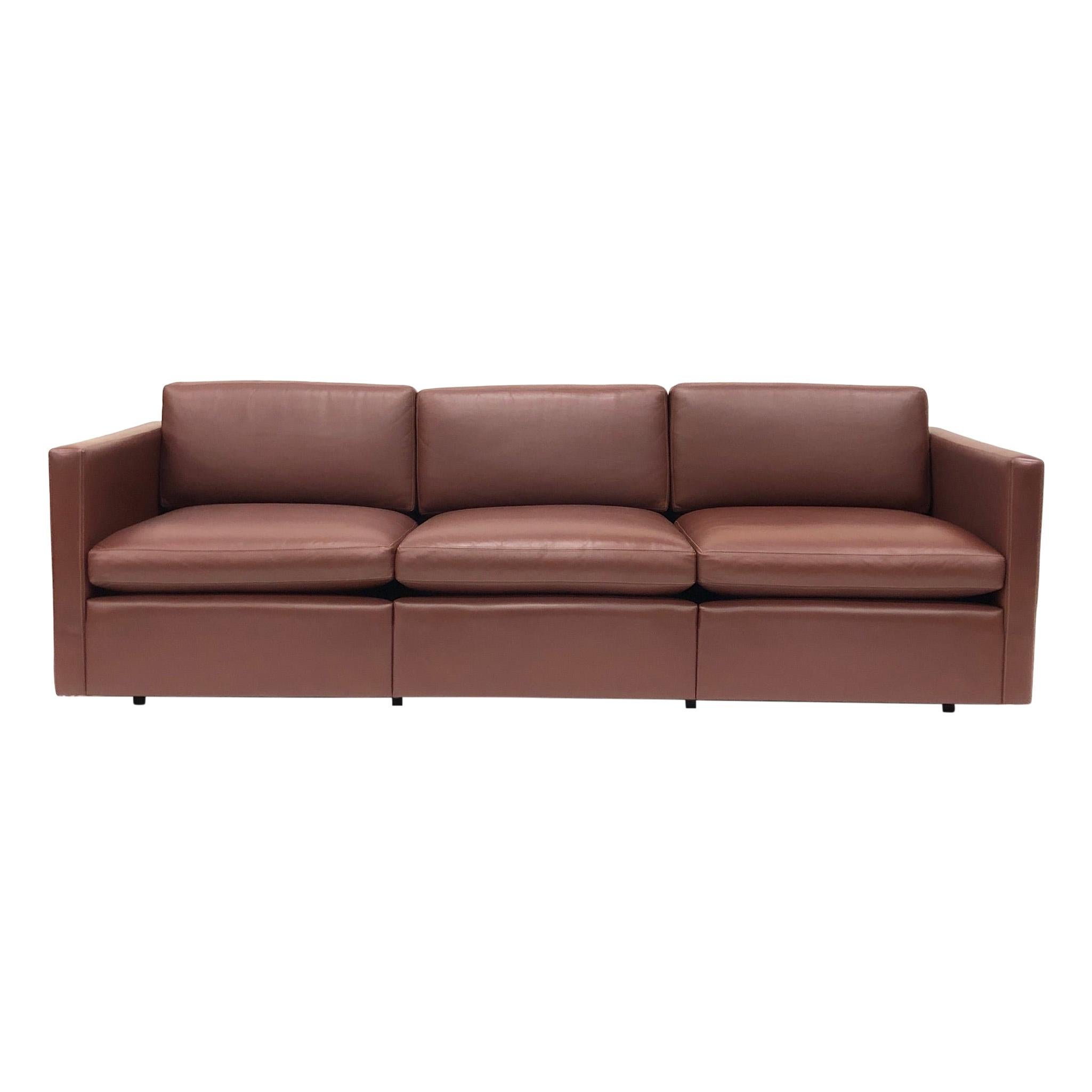 Burgundy Leather Sofa by Charles Pfister for Knoll