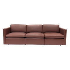 Burgundy Leather Sofa by Charles Pfister for Knoll
