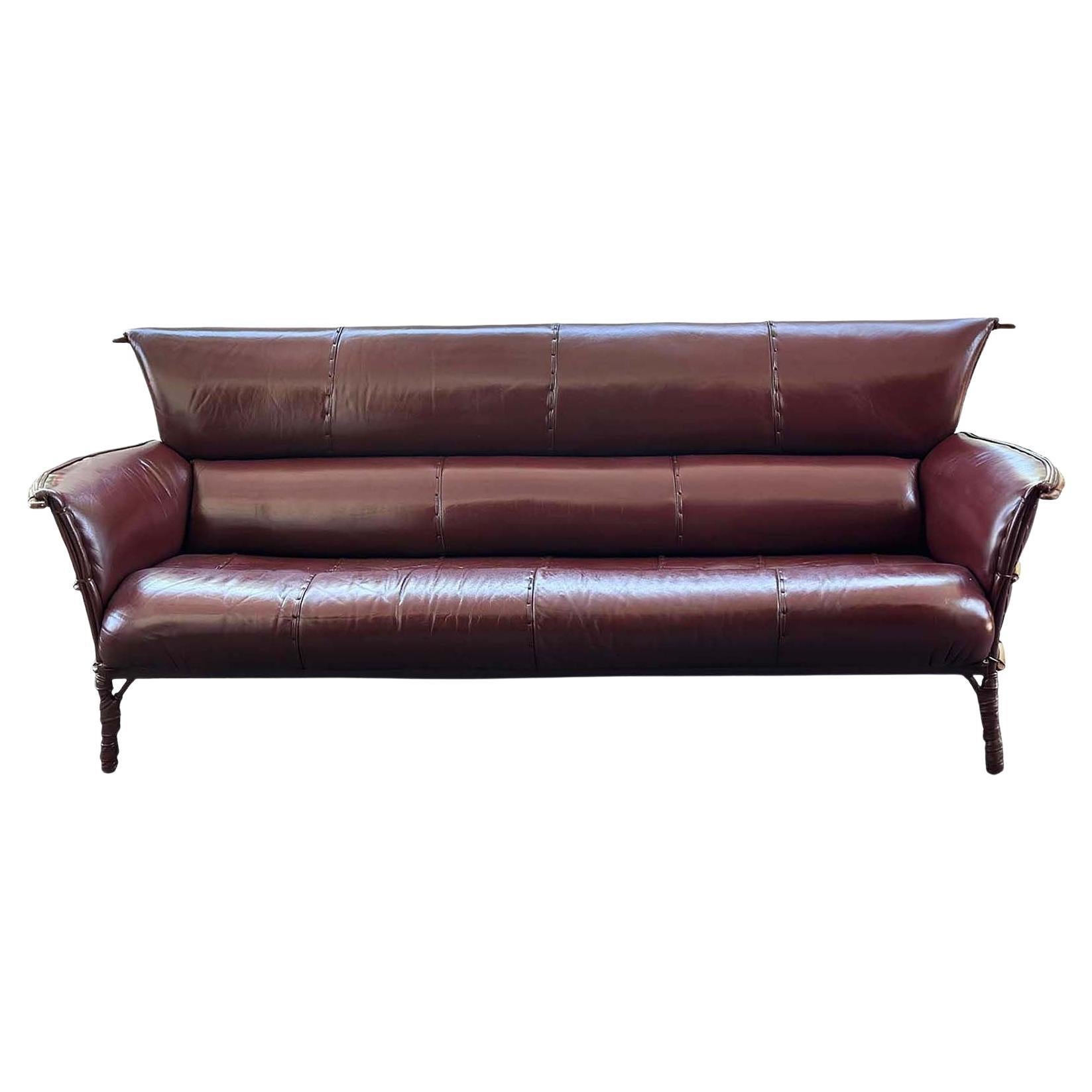 Burgundy Leather Sofa by Pacific Green For Sale