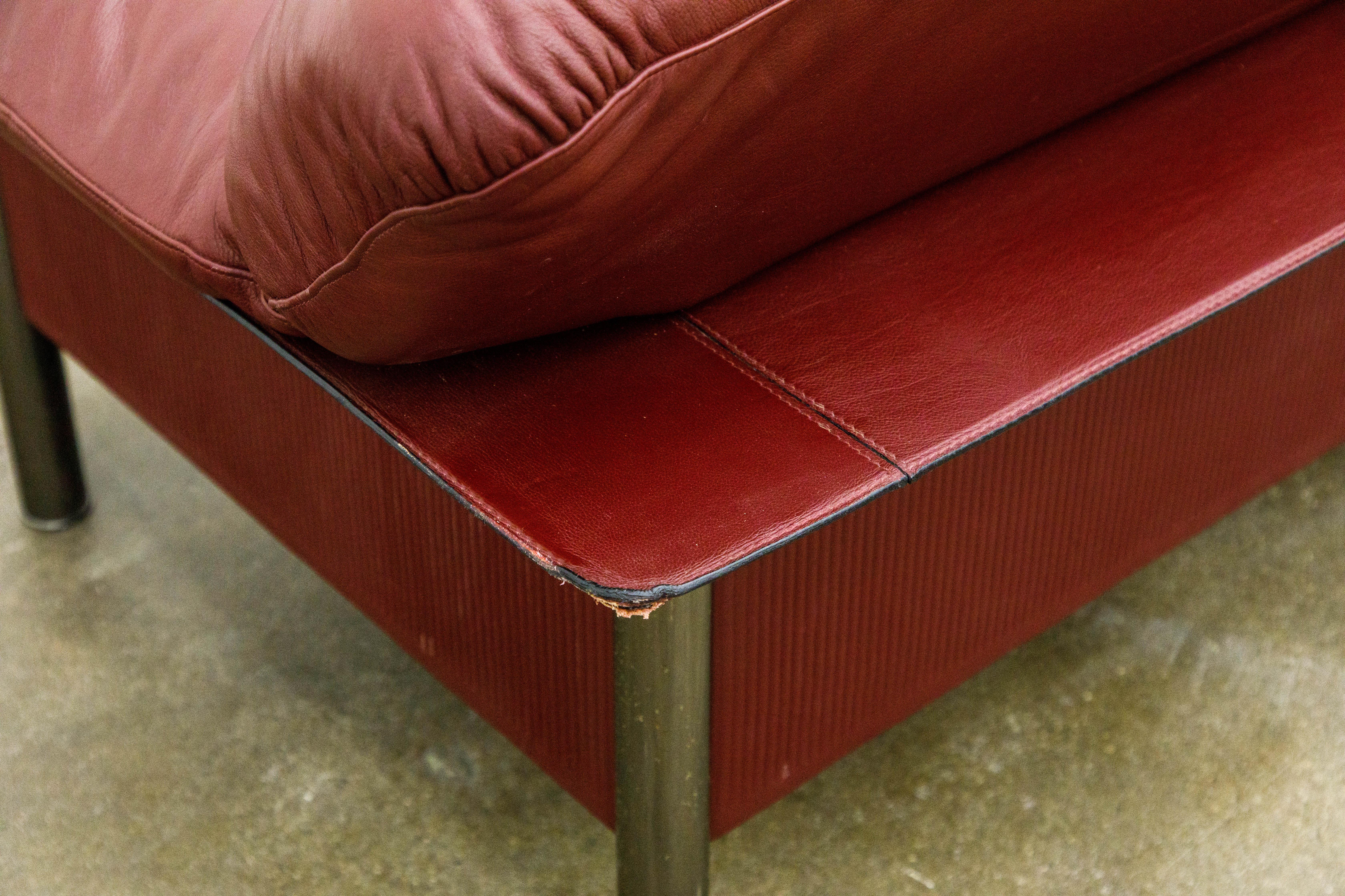 Burgundy Leather Sofa by Pierluigi Cerri for Poltrona Frau, c 1990, Signed  For Sale 7