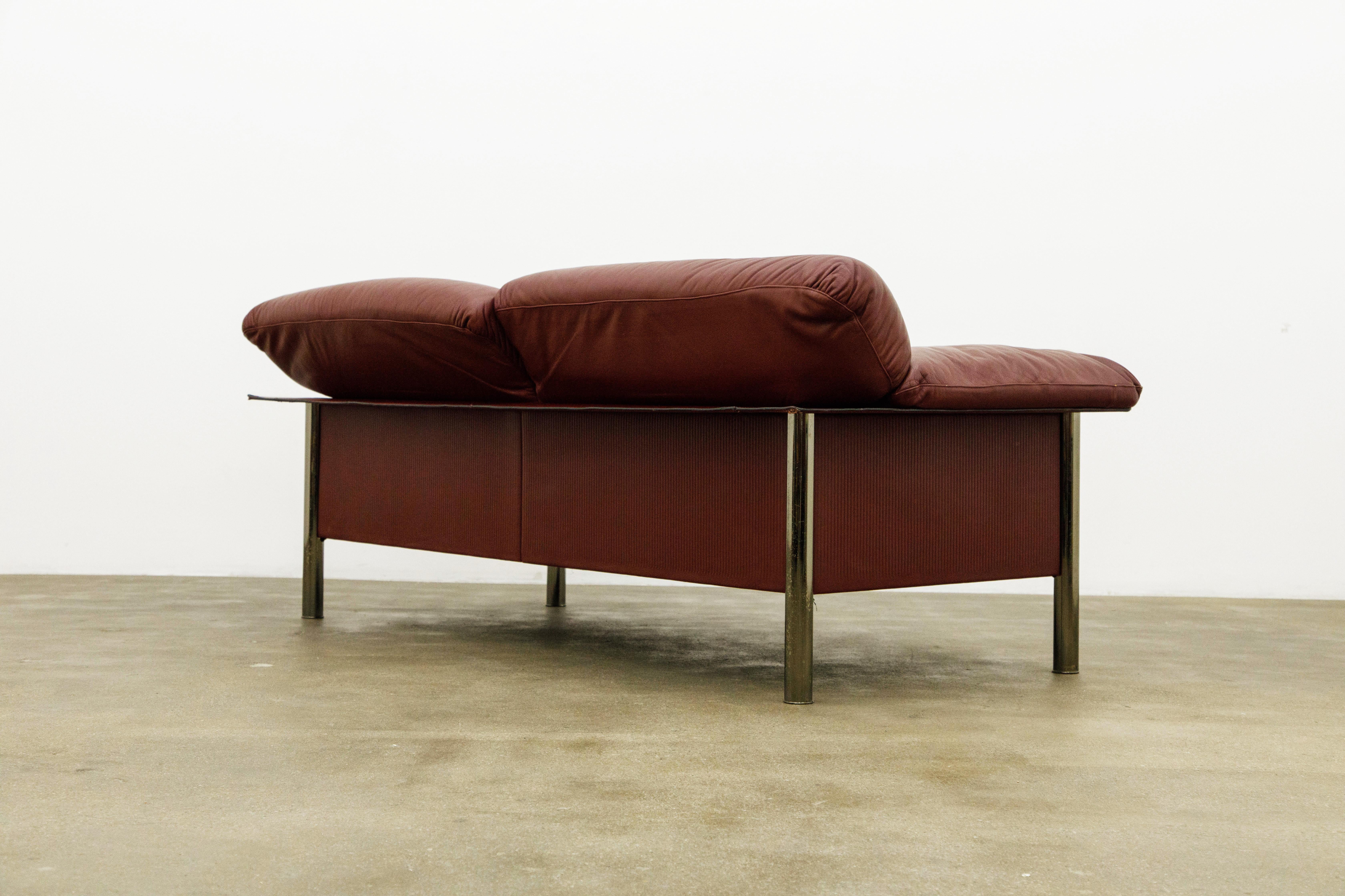 Italian Burgundy Leather Sofa by Pierluigi Cerri for Poltrona Frau, c 1990, Signed  For Sale