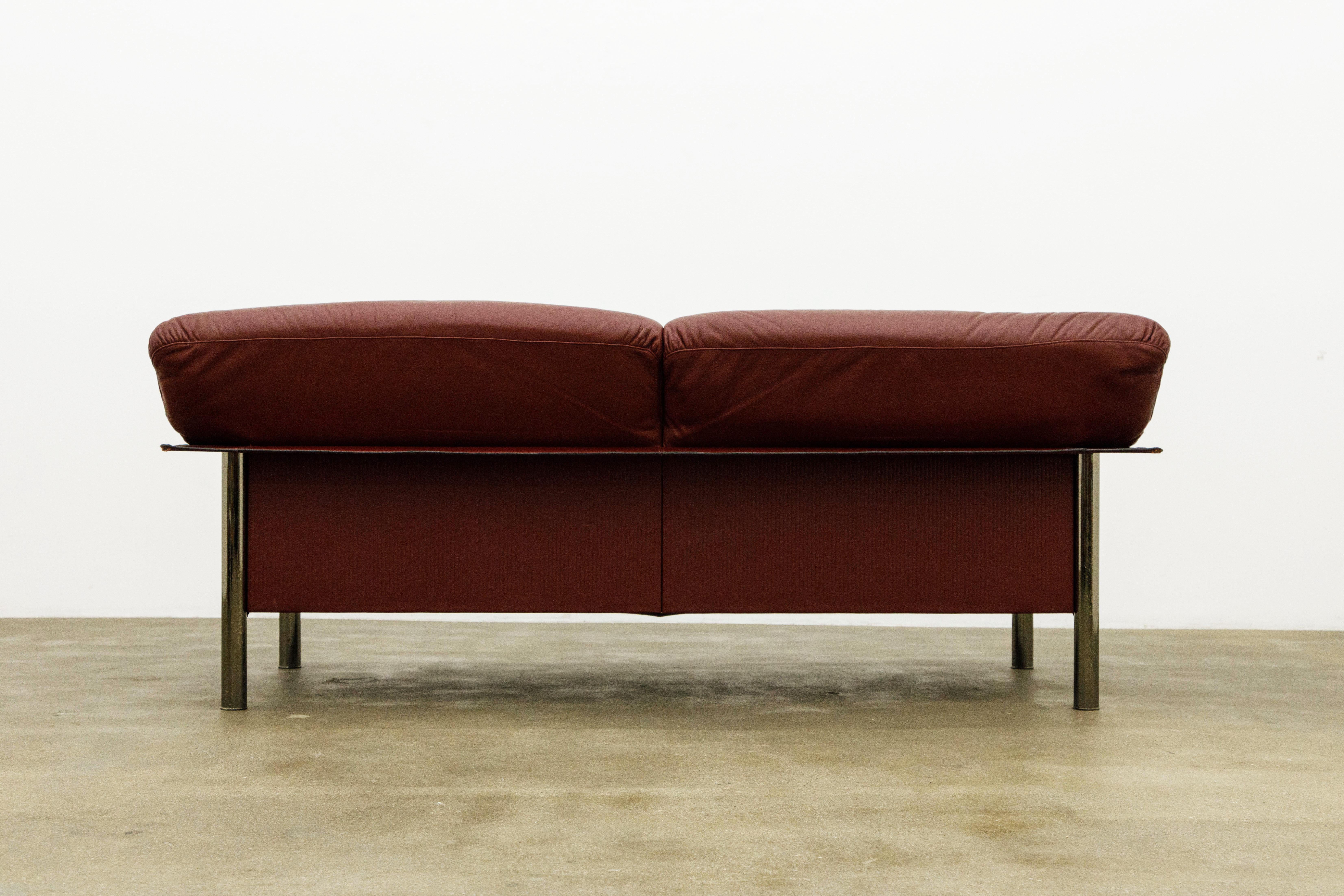 Burgundy Leather Sofa by Pierluigi Cerri for Poltrona Frau, c 1990, Signed  In Good Condition For Sale In Los Angeles, CA