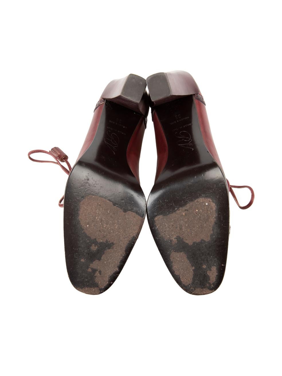 Women's Burgundy Leather Tie Accent Brogue Booties Size IT 38