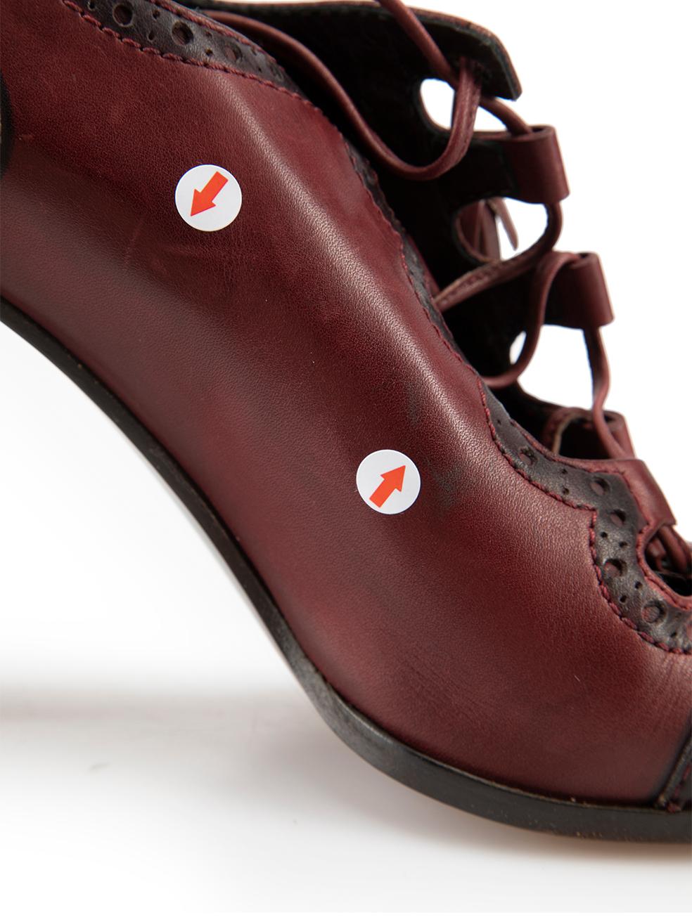 Burgundy Leather Tie Accent Brogue Booties Size IT 38 1
