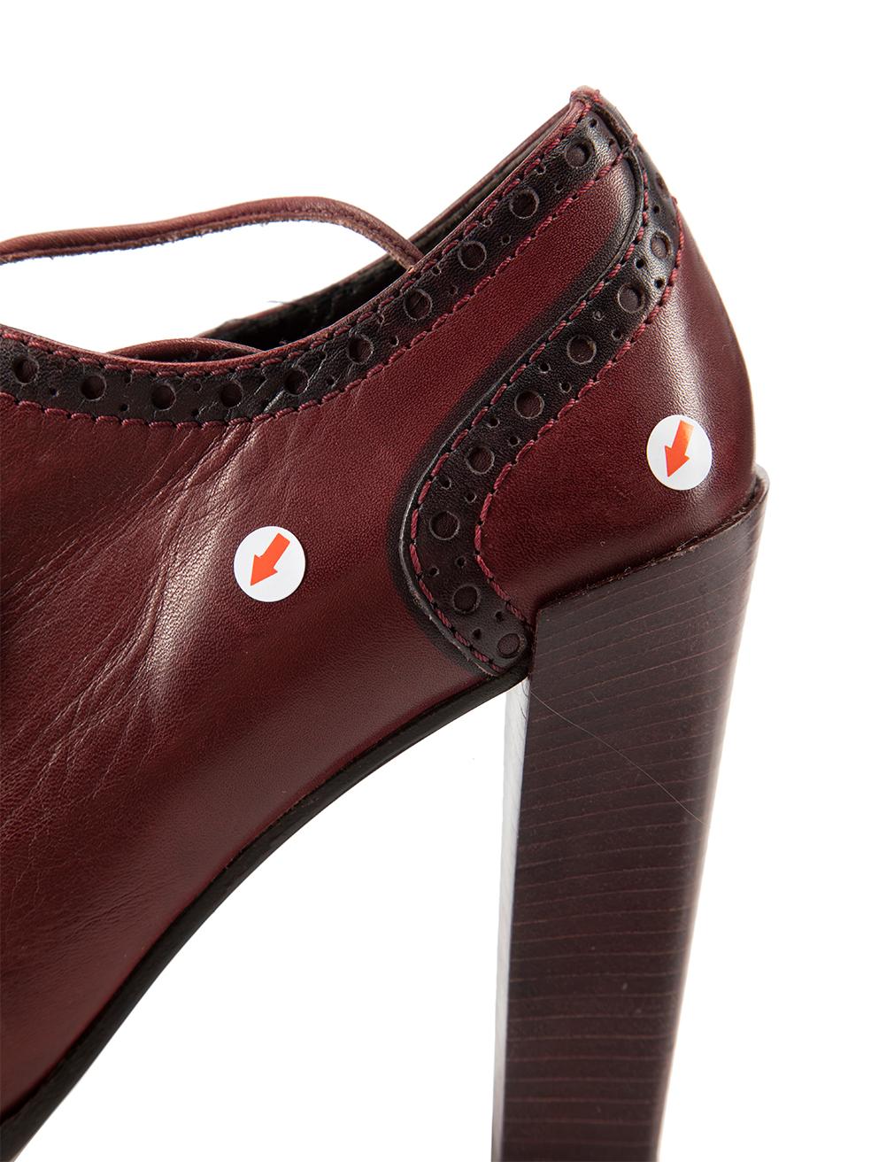 Burgundy Leather Tie Accent Brogue Booties Size IT 38 2