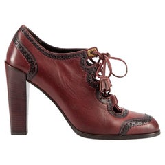 Used Burgundy Leather Tie Accent Brogue Booties Size IT 38