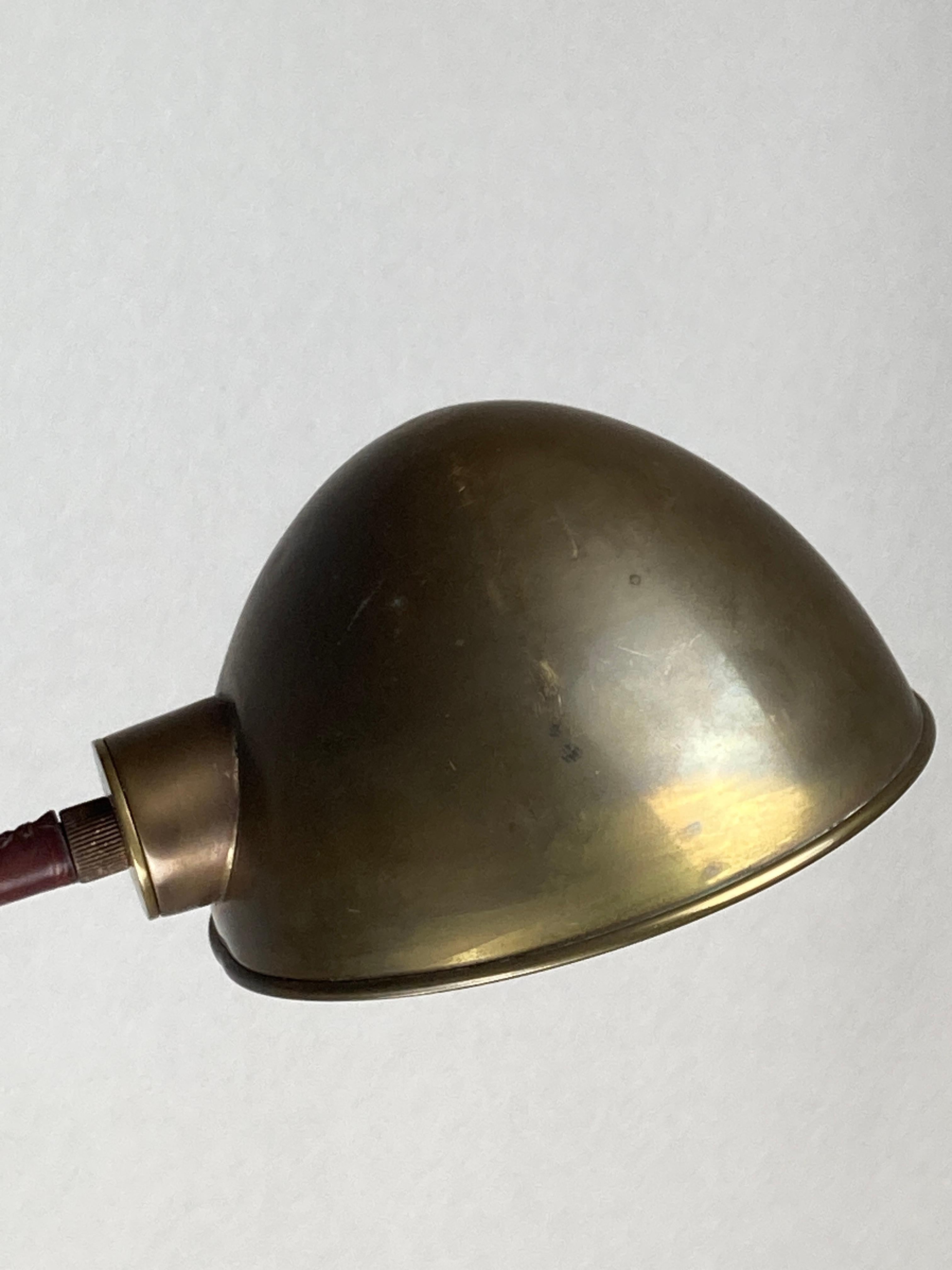 Burgundy leather wrapped and stitched floor lamp, 1970s 4