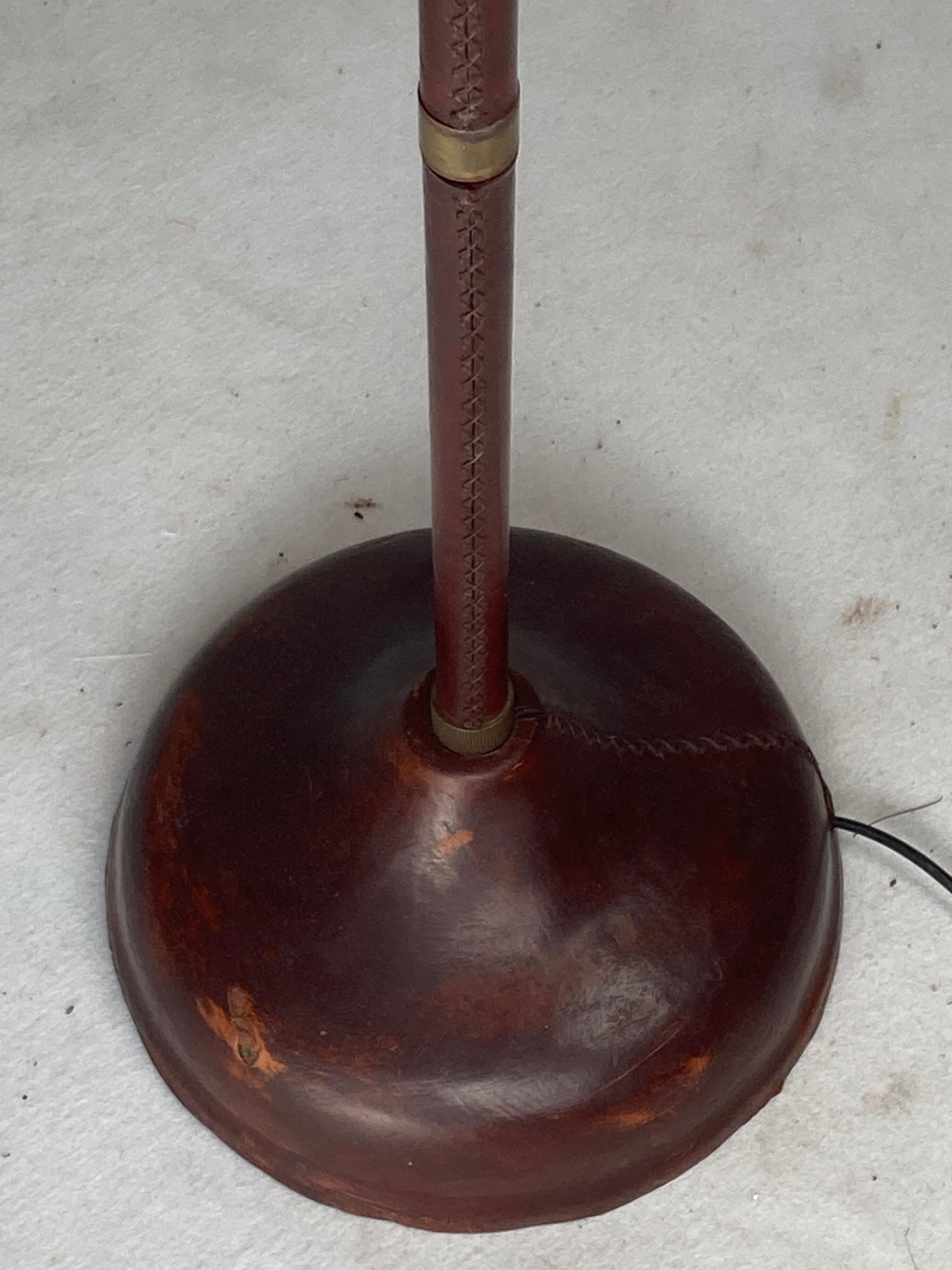 Burgundy leather wrapped and stitched floor lamp, 1970s 7