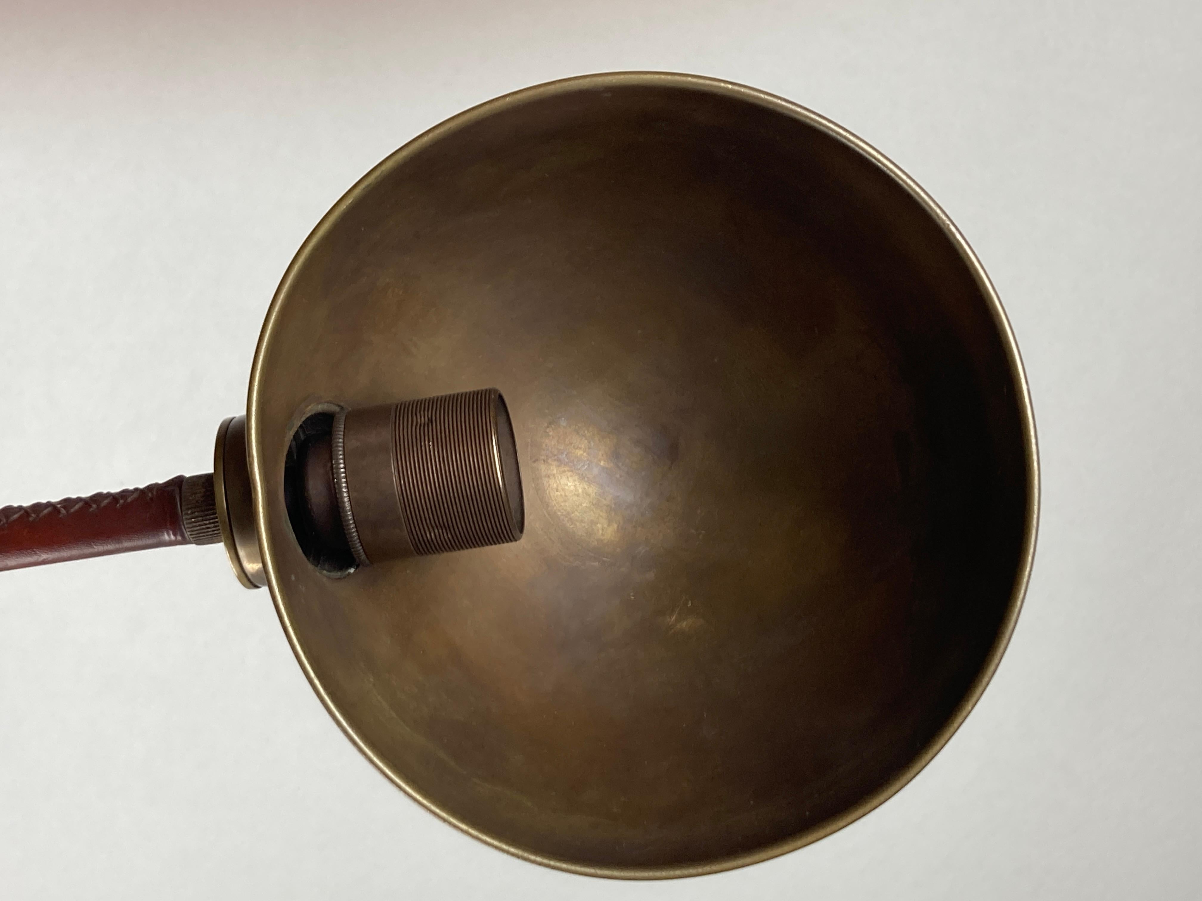 Burgundy leather wrapped and stitched floor lamp, 1970s 9