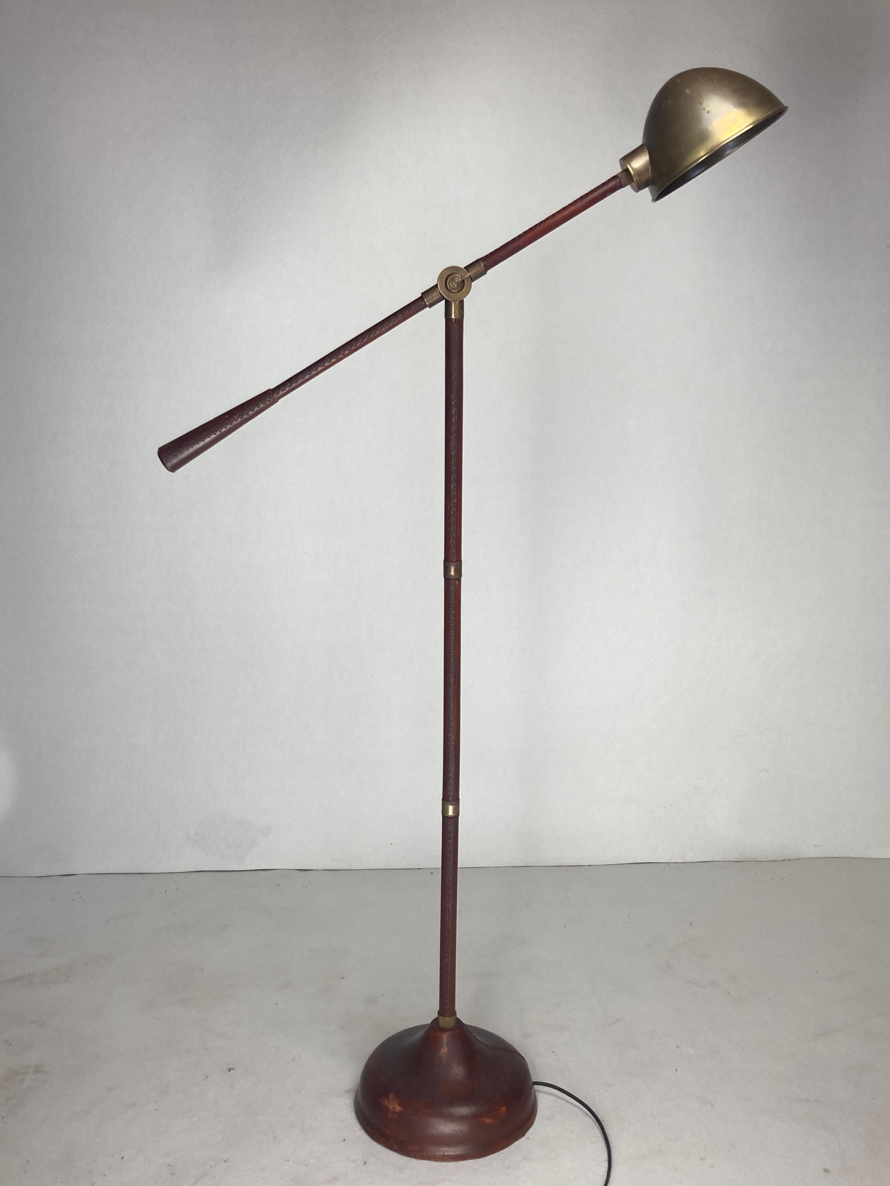 Mid-Century Modern Burgundy leather wrapped and stitched floor lamp, 1970s