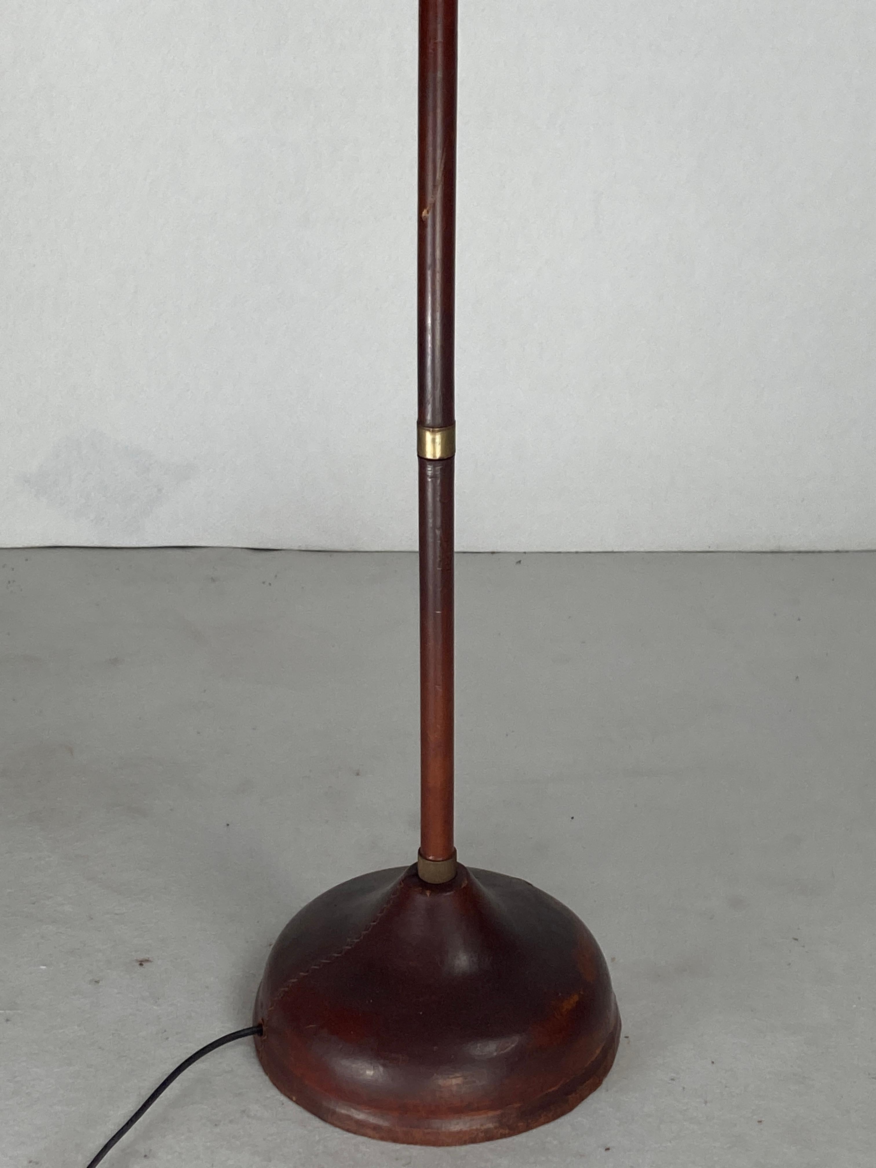 Belgian Burgundy leather wrapped and stitched floor lamp, 1970s
