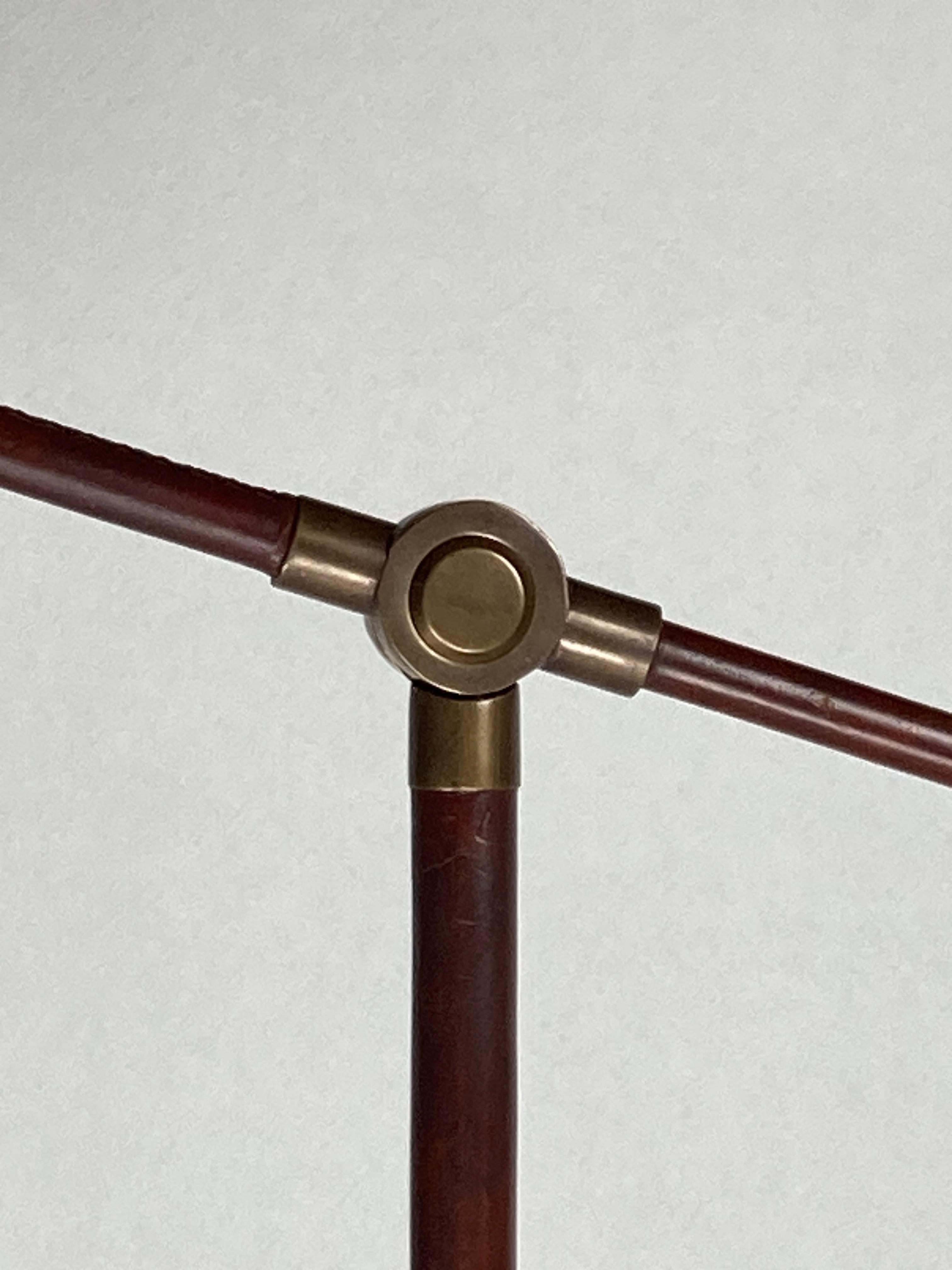 Burgundy leather wrapped and stitched floor lamp, 1970s In Good Condition In Zaandam, NL