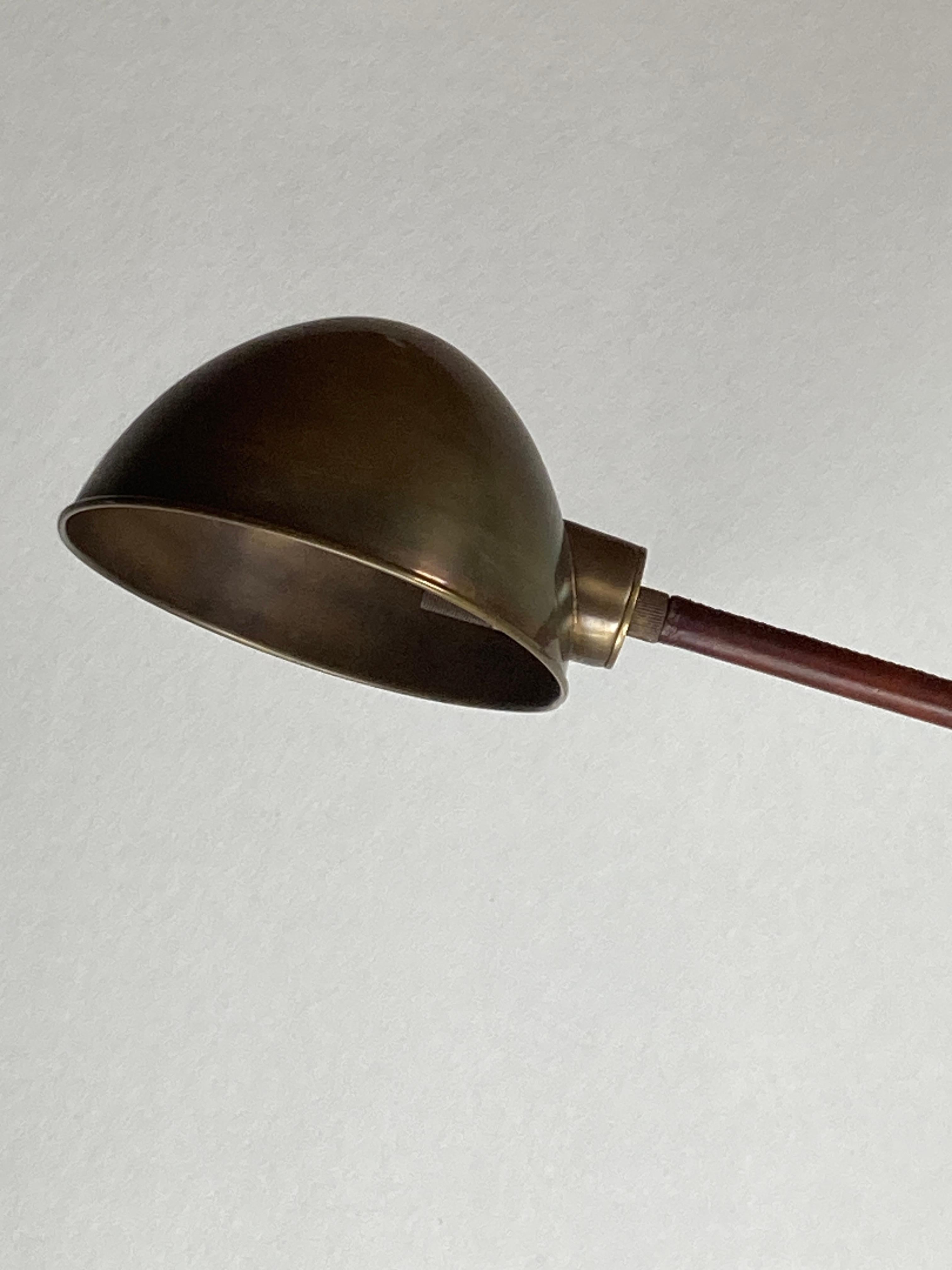 Late 20th Century Burgundy leather wrapped and stitched floor lamp, 1970s