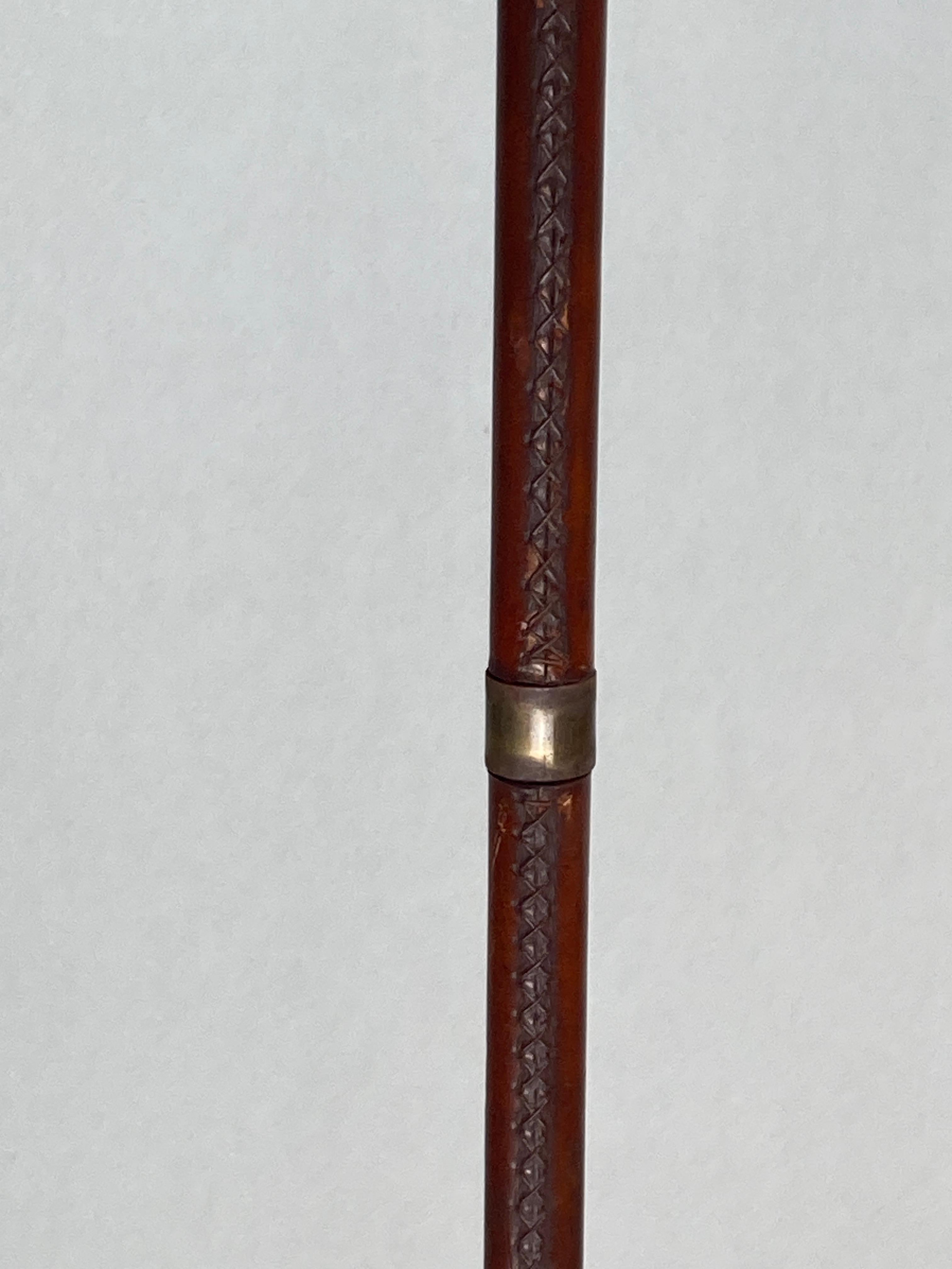 Burgundy leather wrapped and stitched floor lamp, 1970s 2