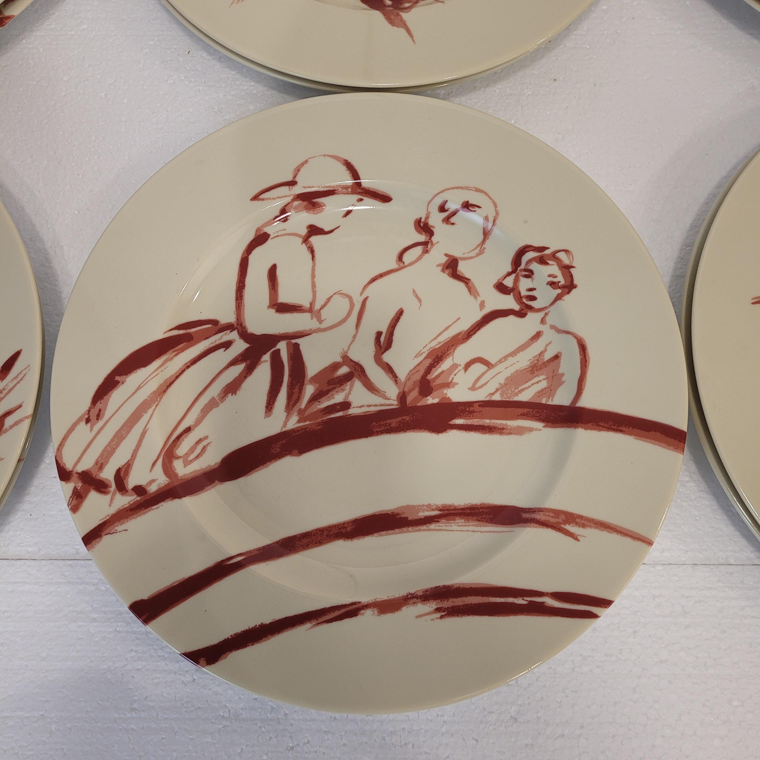 Burgunder Limoges Porzellan 12 Teller Patrick Frey 1990 Frankreich im Angebot 3