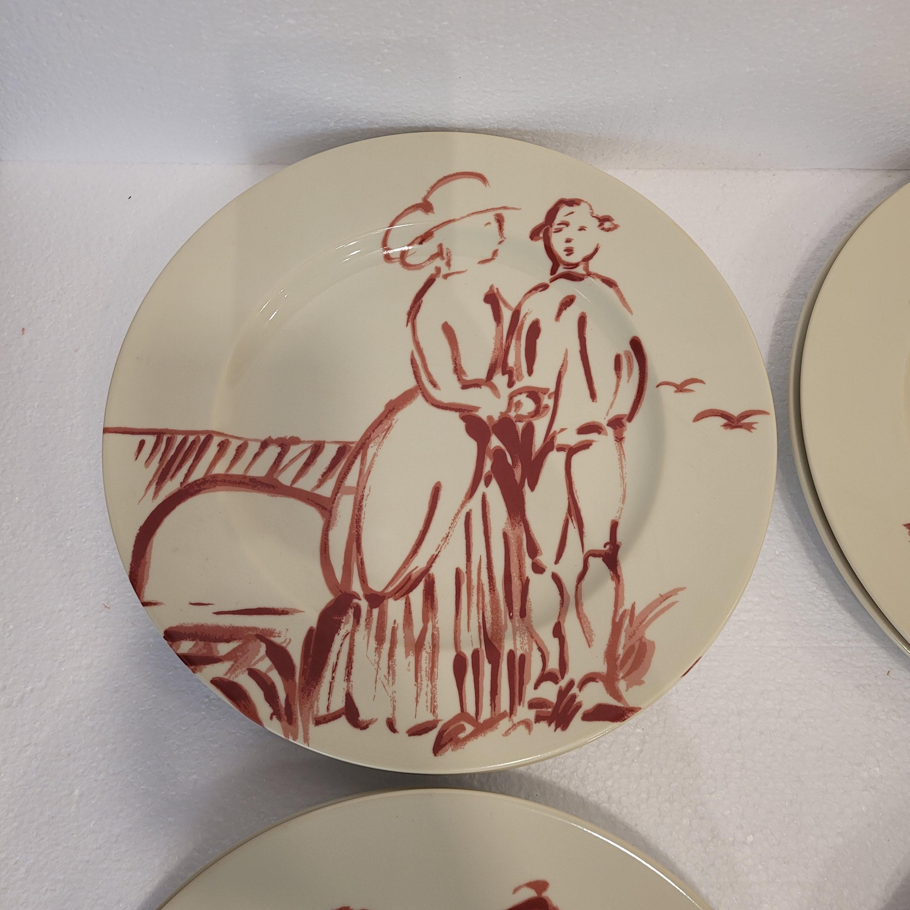 Burgunder Limoges Porzellan 12 Teller Patrick Frey 1990 Frankreich im Angebot 5