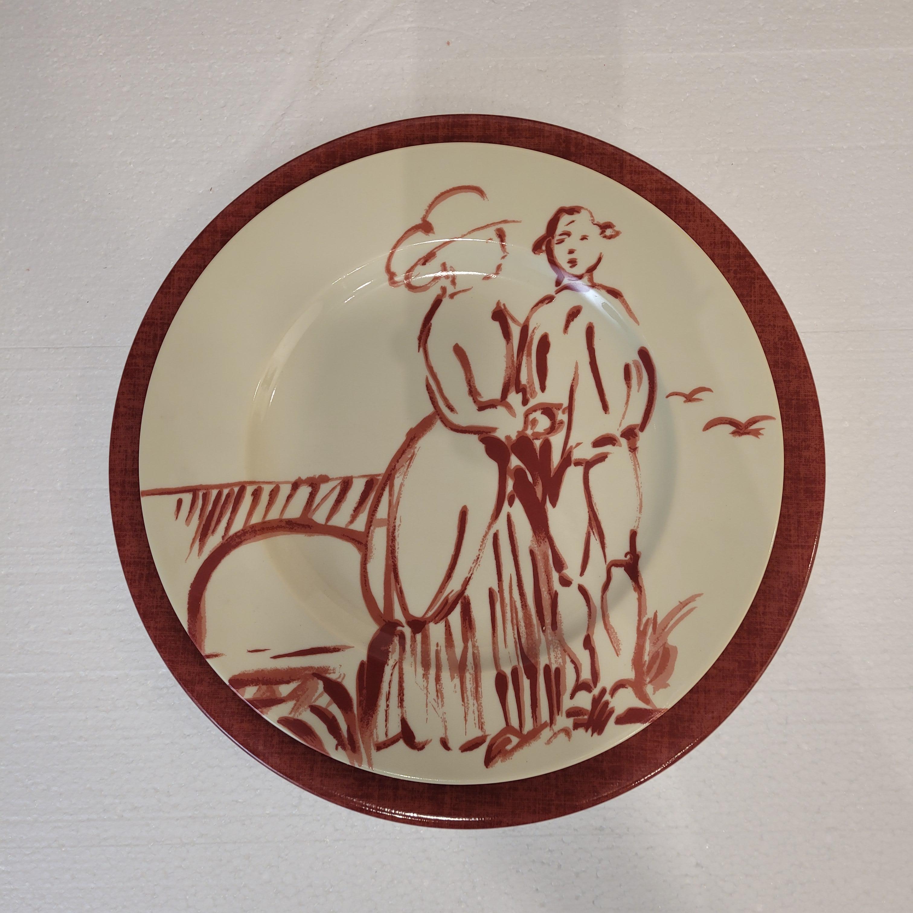Burgunder Limoges Porzellan 12 Teller Patrick Frey 1990 Frankreich im Angebot 7