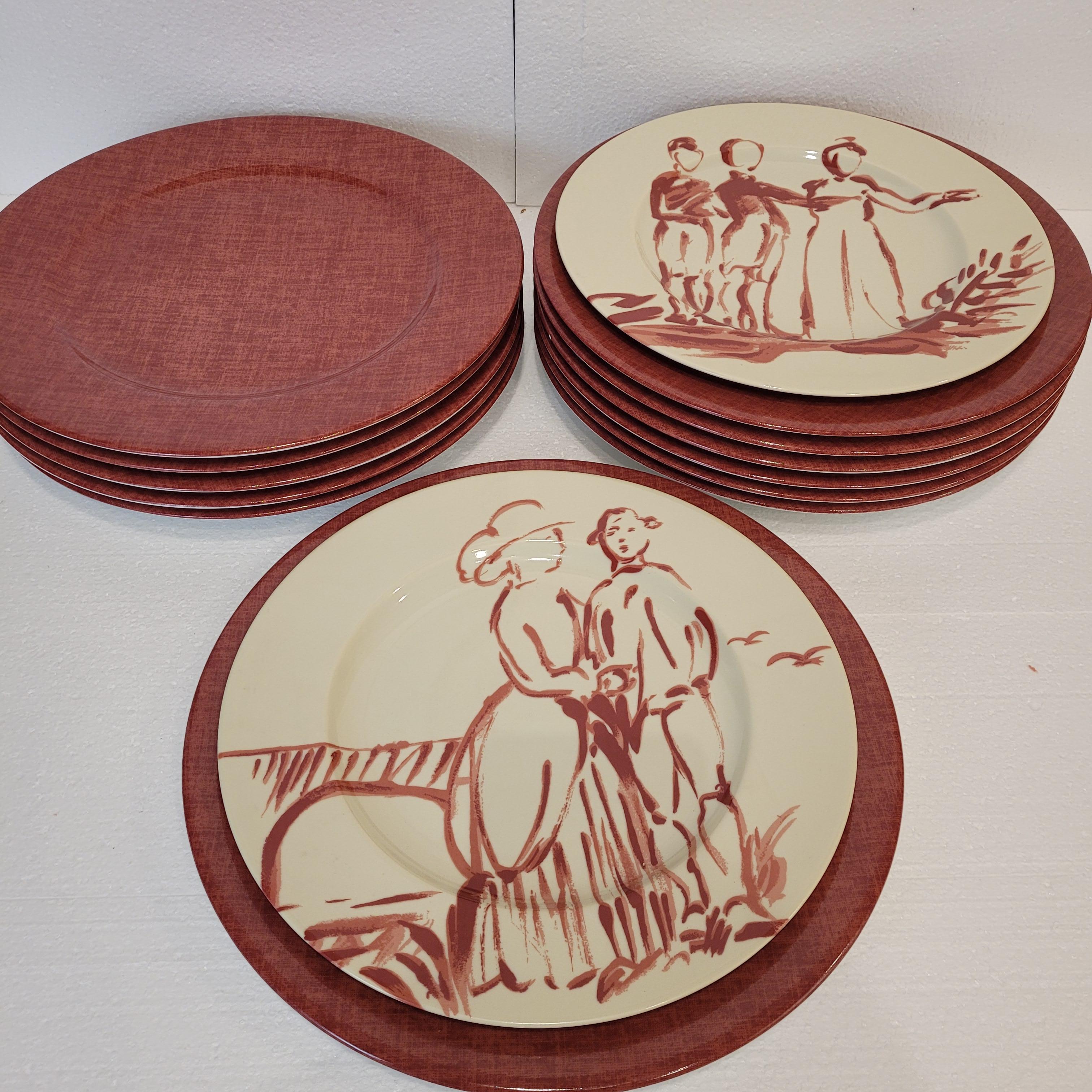 Burgunder Limoges Porzellan 12 Teller Patrick Frey 1990 Frankreich im Angebot 8
